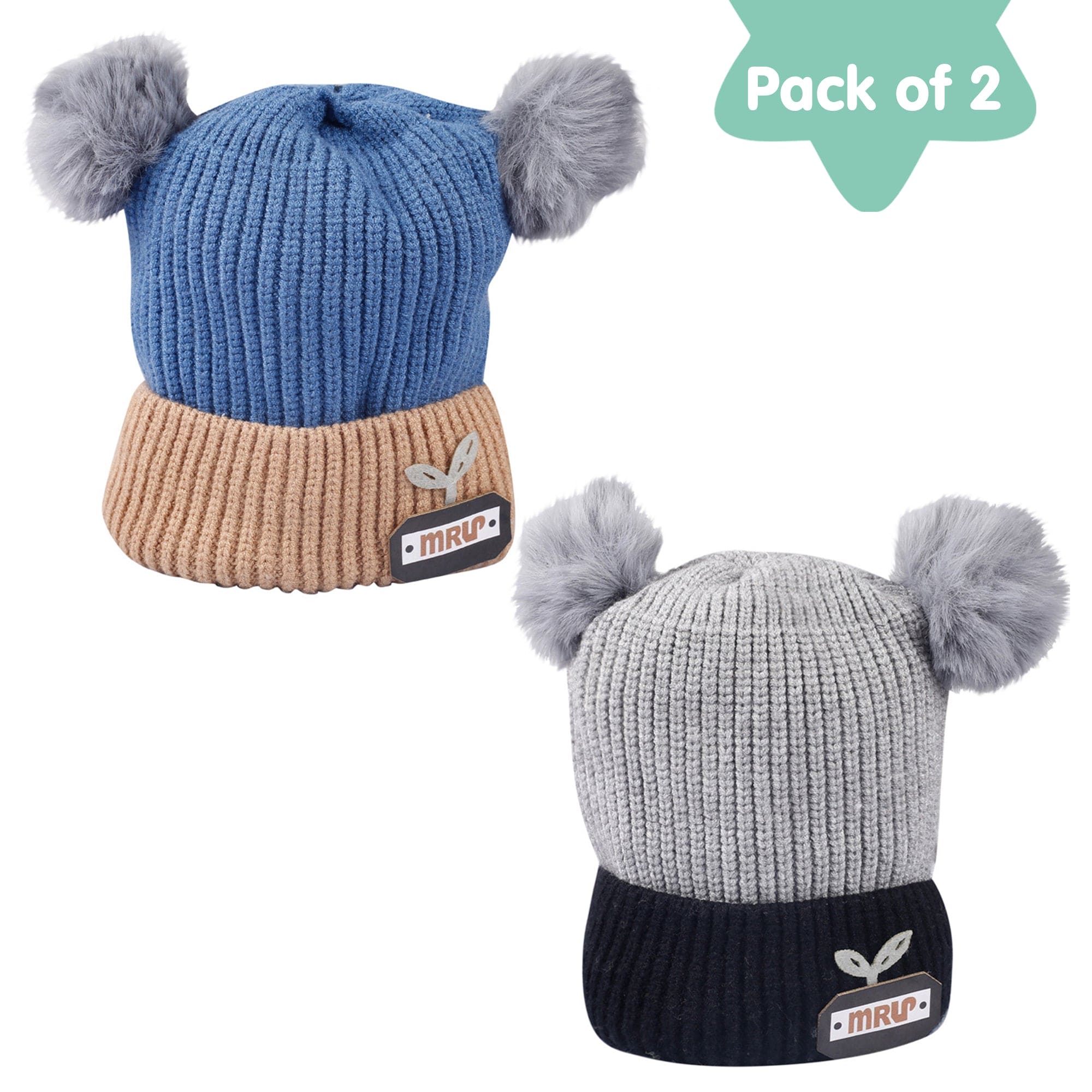 Pom Pom Blue And Grey 2 Pk Woolen Cap