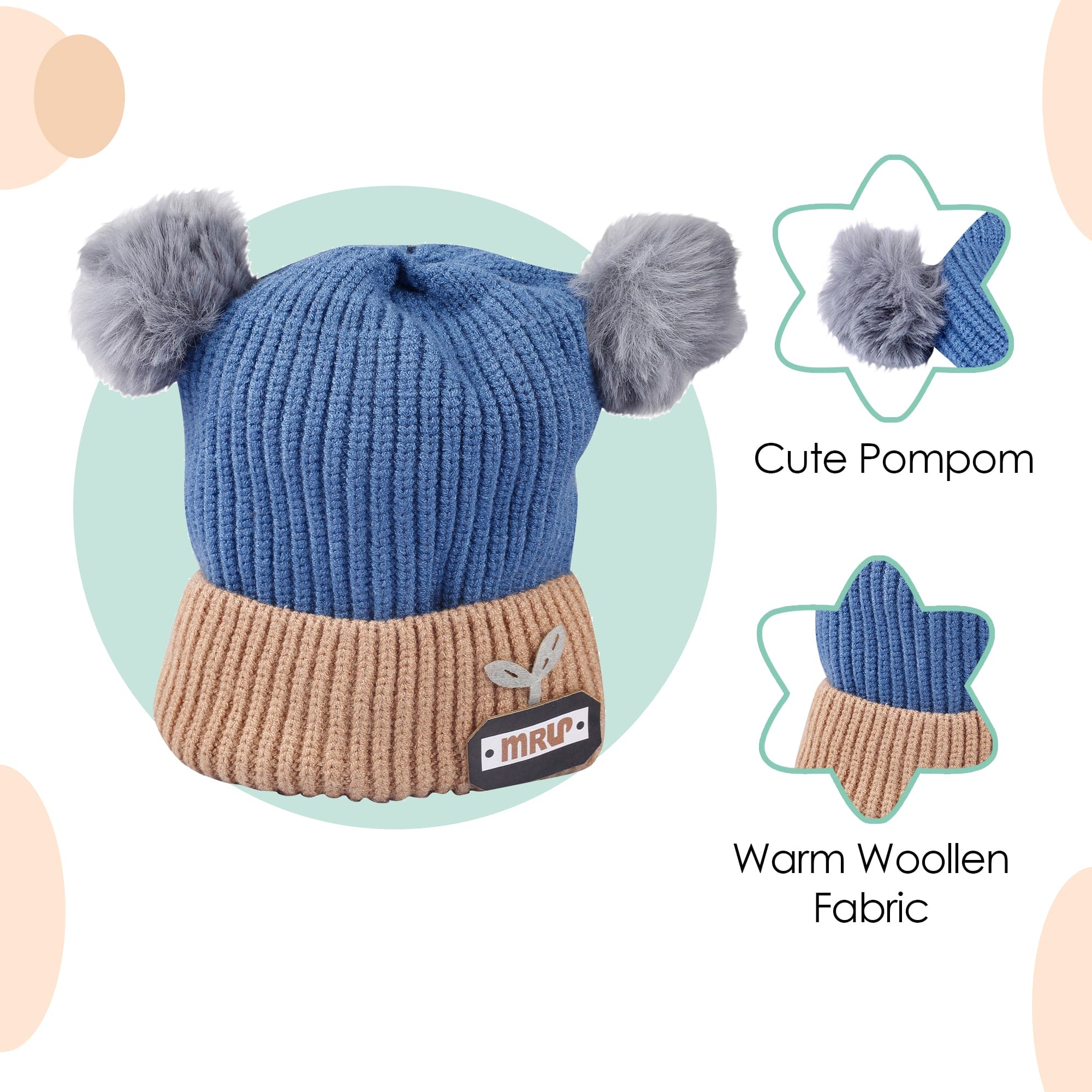 Pom Pom Blue And Grey 2 Pk Woolen Cap