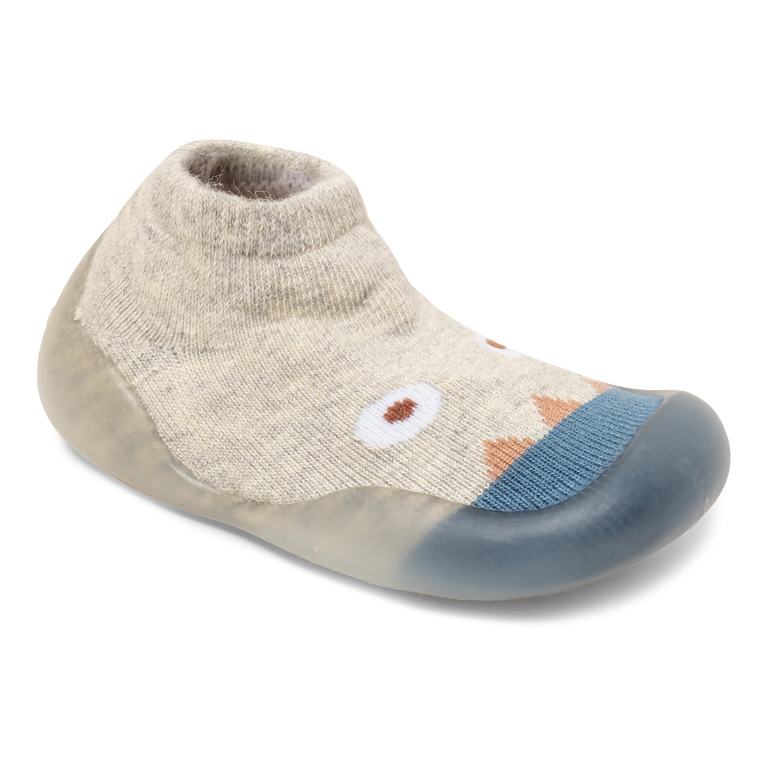 Baby Moo Cute Eye Anti-Skid Rubber Sole Comfy Slip-On Sock Shoes - Grey