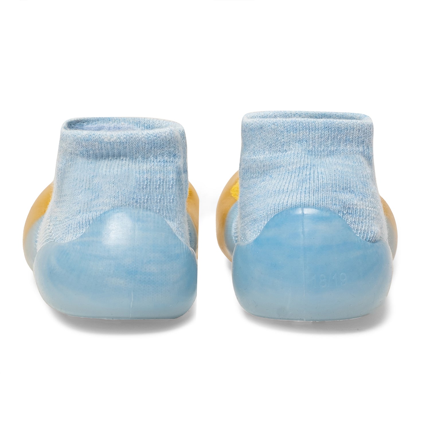 Baby Moo Cute Eye Anti-Skid Rubber Sole Comfy Slip-On Sock Shoes - Blue, Mustard