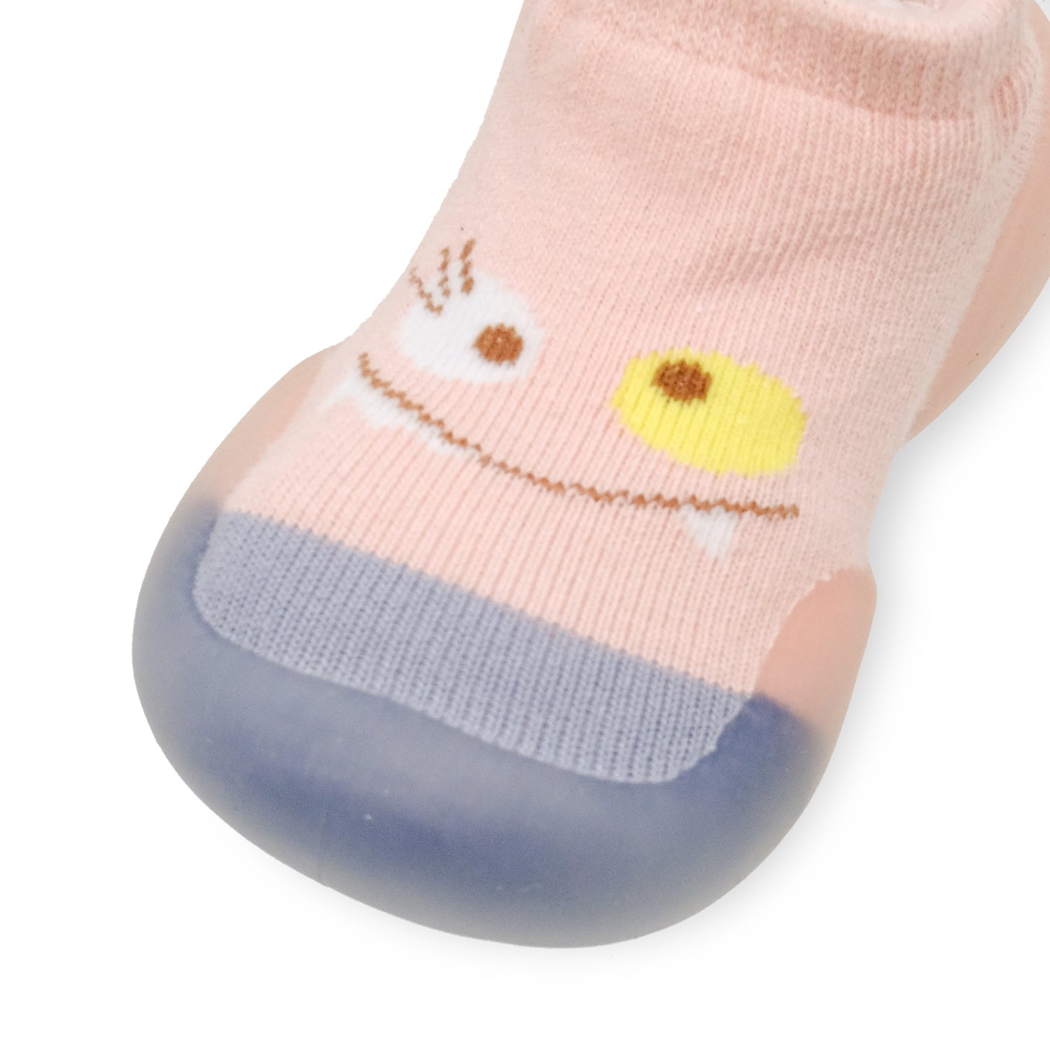 Baby Moo Cute Eye Anti-Skid Rubber Sole Comfy Slip-On Sock Shoes - Pink, Blue