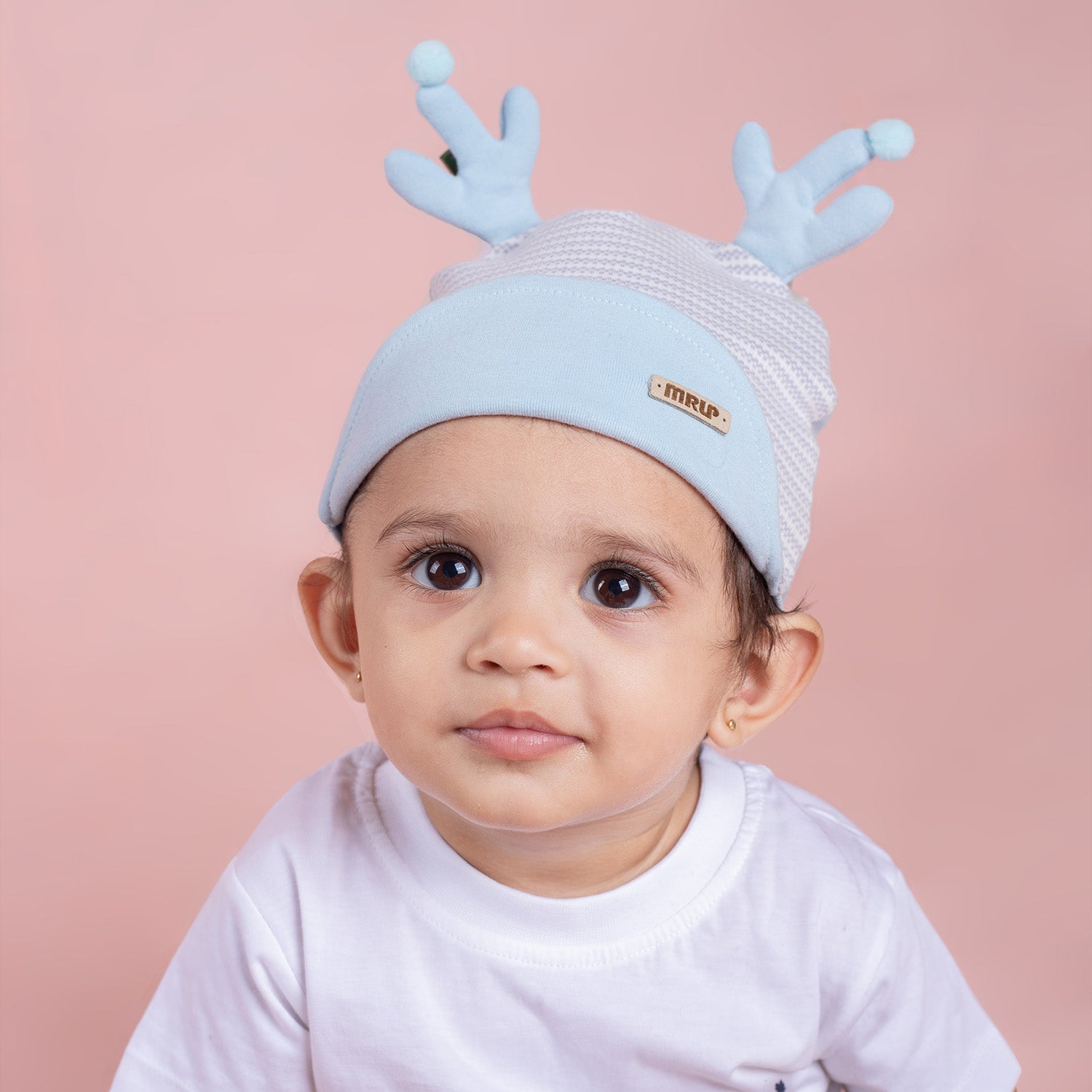 Baby Moo Deer Antler Soft Cotton Cap - Blue