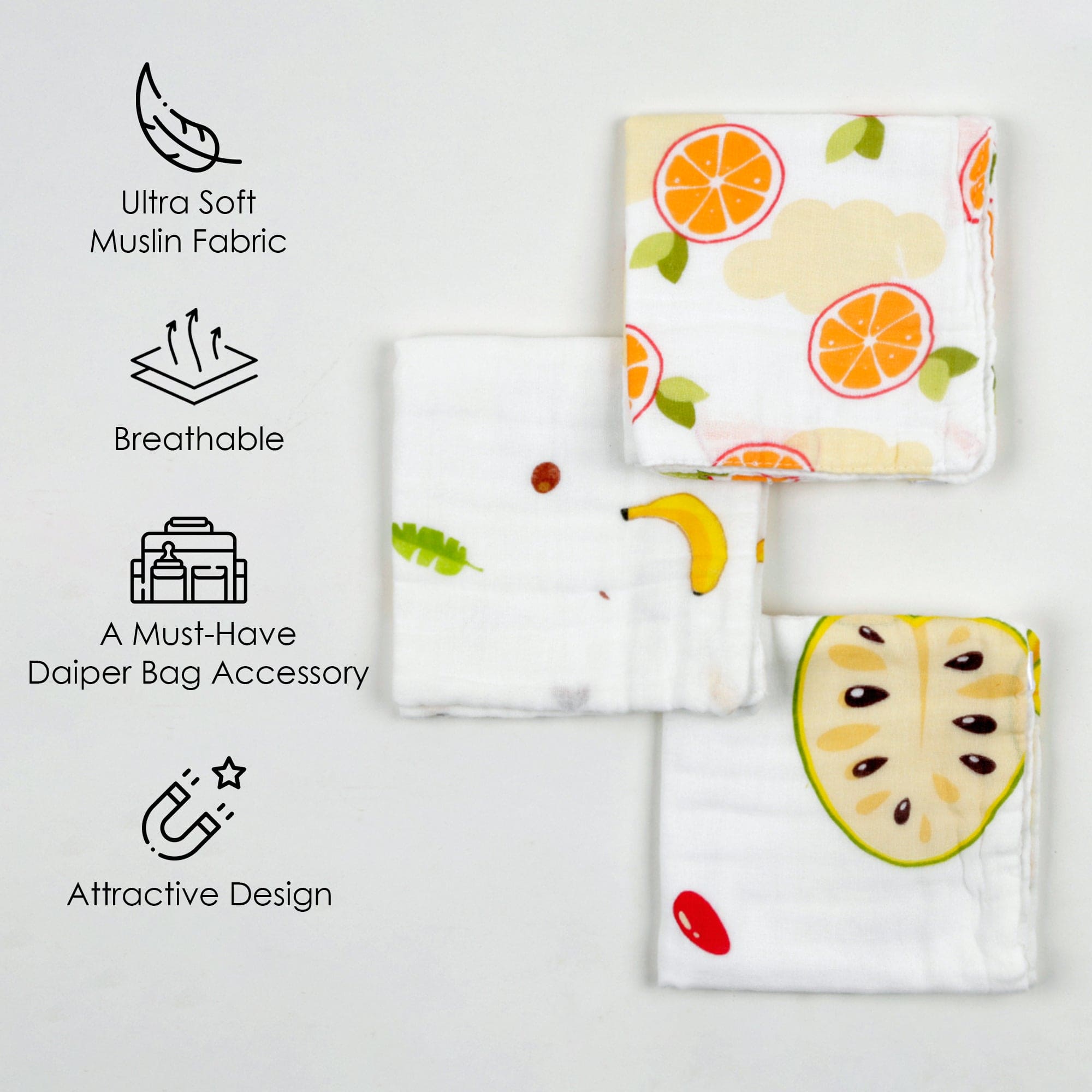 Fun With Fruits Multicolour 3 Pk Large Muslin Napkin