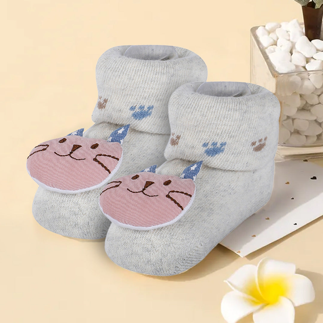 Baby Moo Blushing Kitty Cotton Anti-Skid 3D Socks - Grey