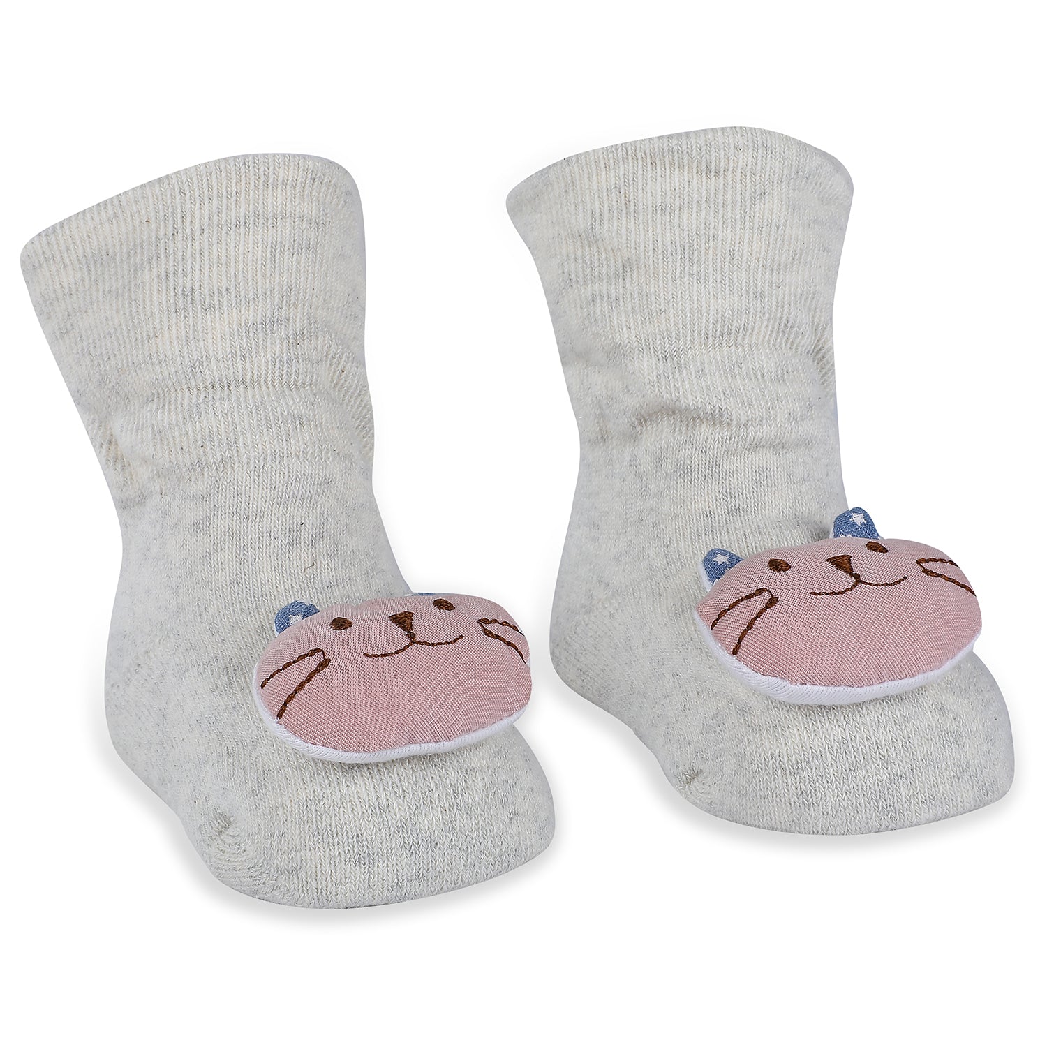 Baby Moo Blushing Kitty Cotton Anti-Skid 3D Socks - Grey - Baby Moo