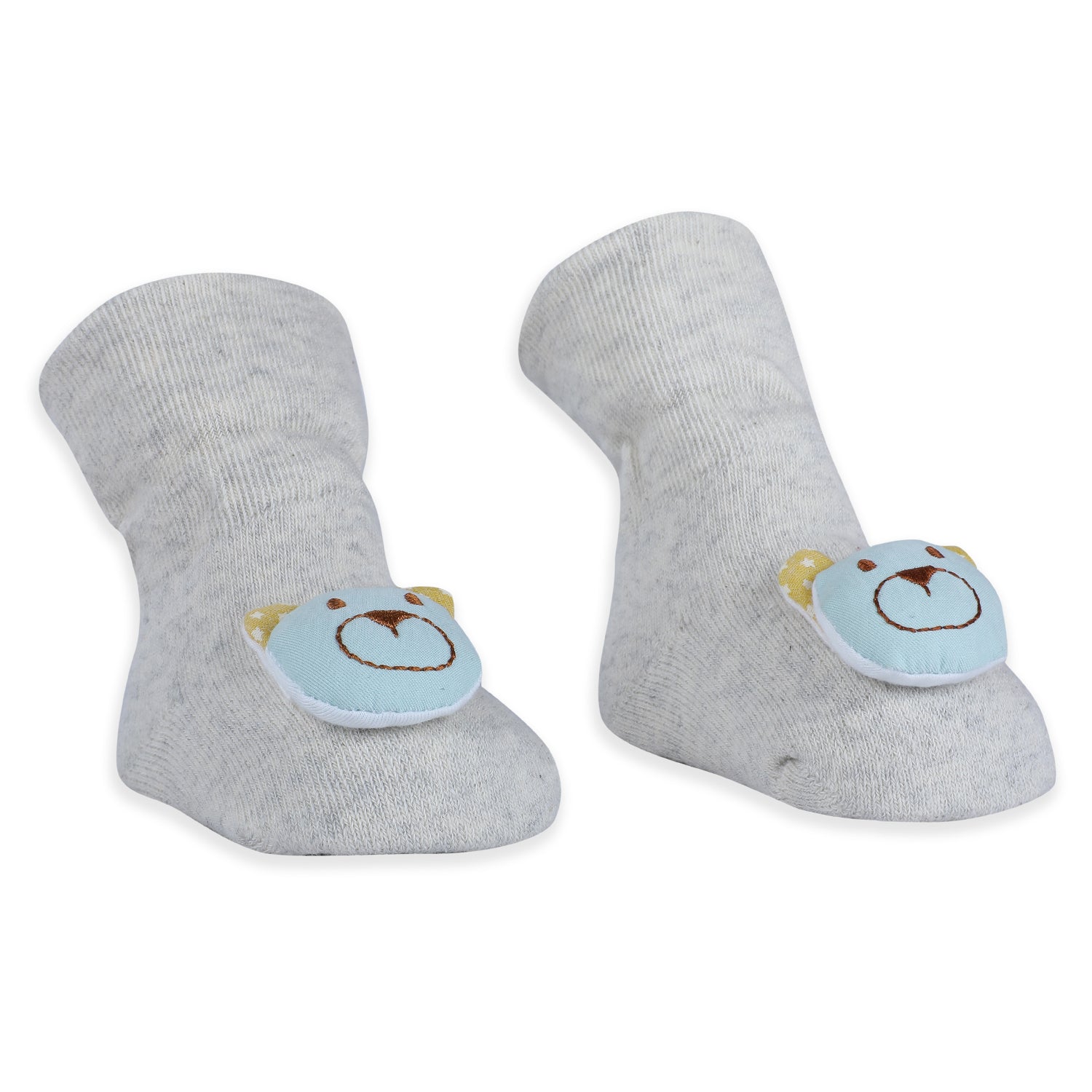 Baby Moo Cuddly Bear Cotton Anti-Skid 3D Socks - Grey
