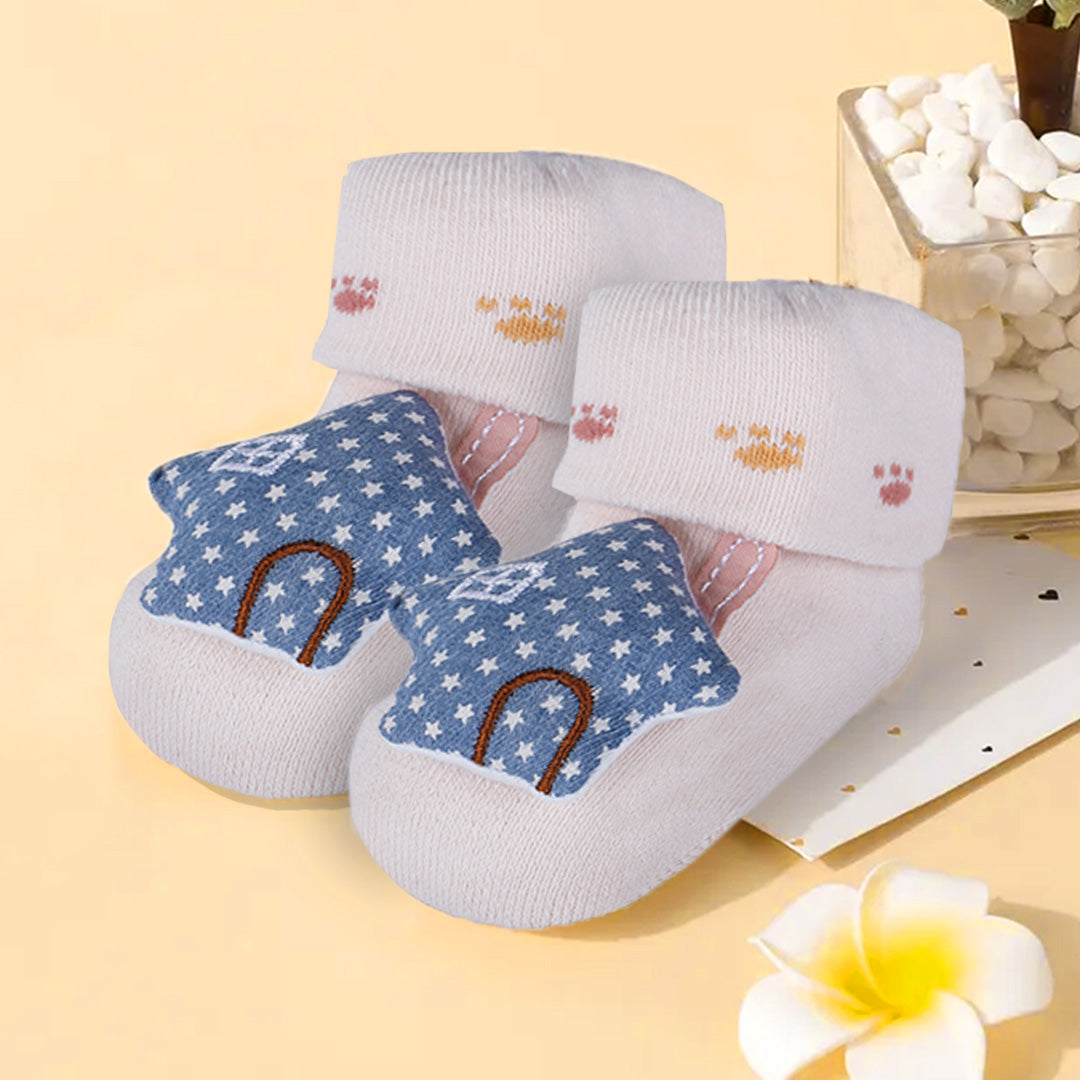 Baby Moo Star House Cotton Anti-Skid 3D Socks - Pink