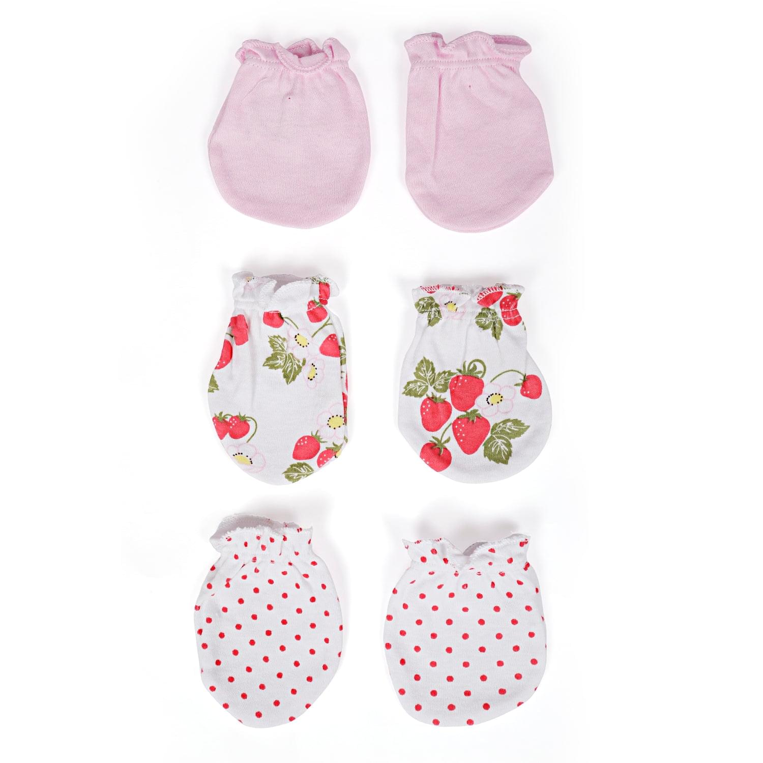 5 Caps And 3 Pair Mittens Gift Set Polka Dots Pink Red White - Baby Moo