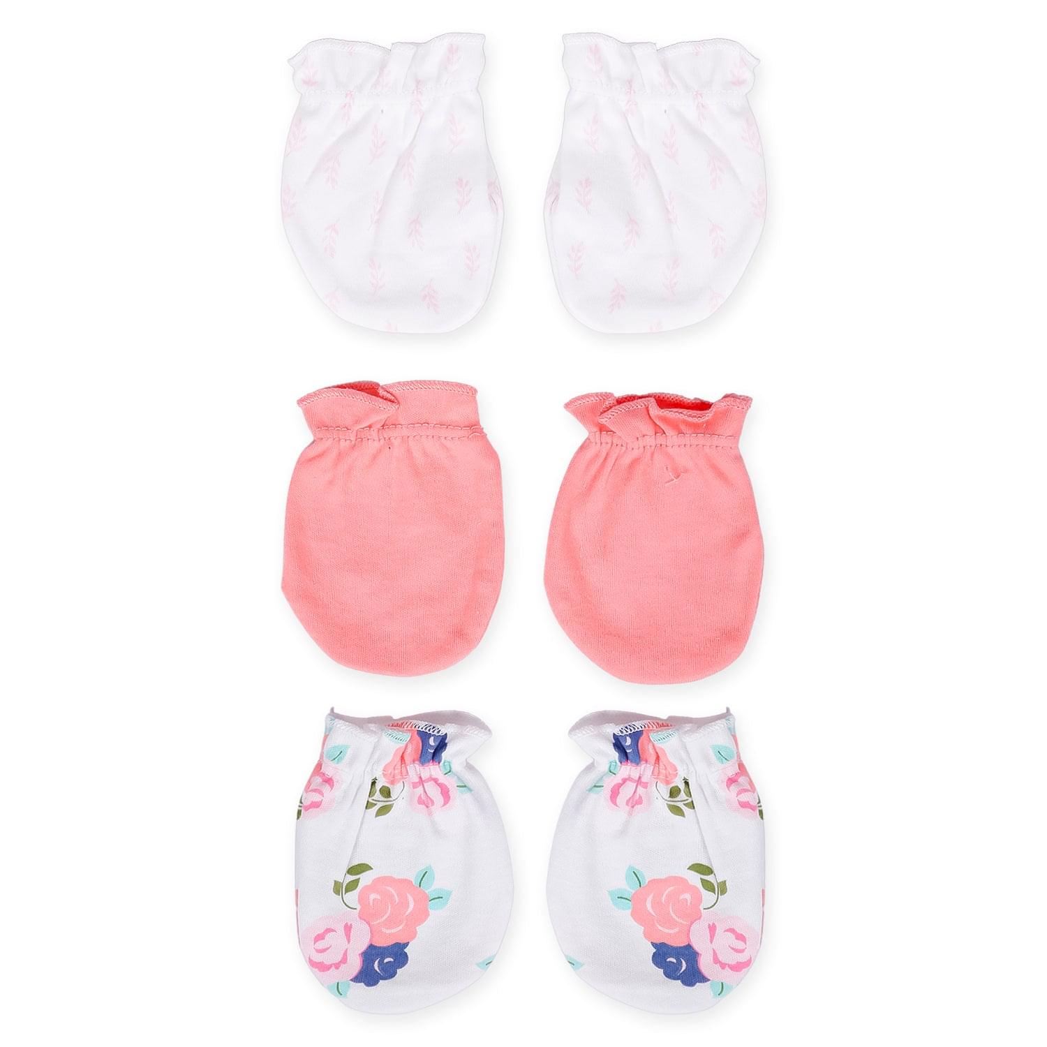 5 Caps And 3 Pair Mittens Gift Set Floral Multicolour - Baby Moo