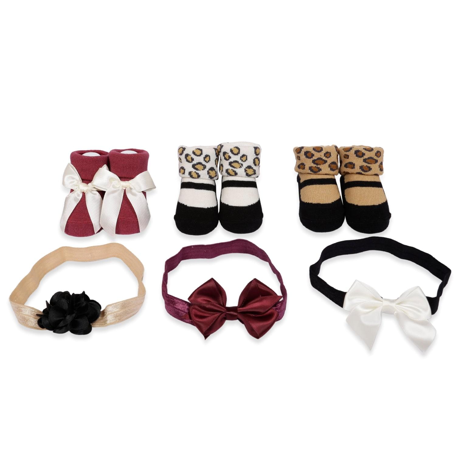 3 Headbands And 3 Pair Socks Gift Set Leopard Multicolour - Baby Moo