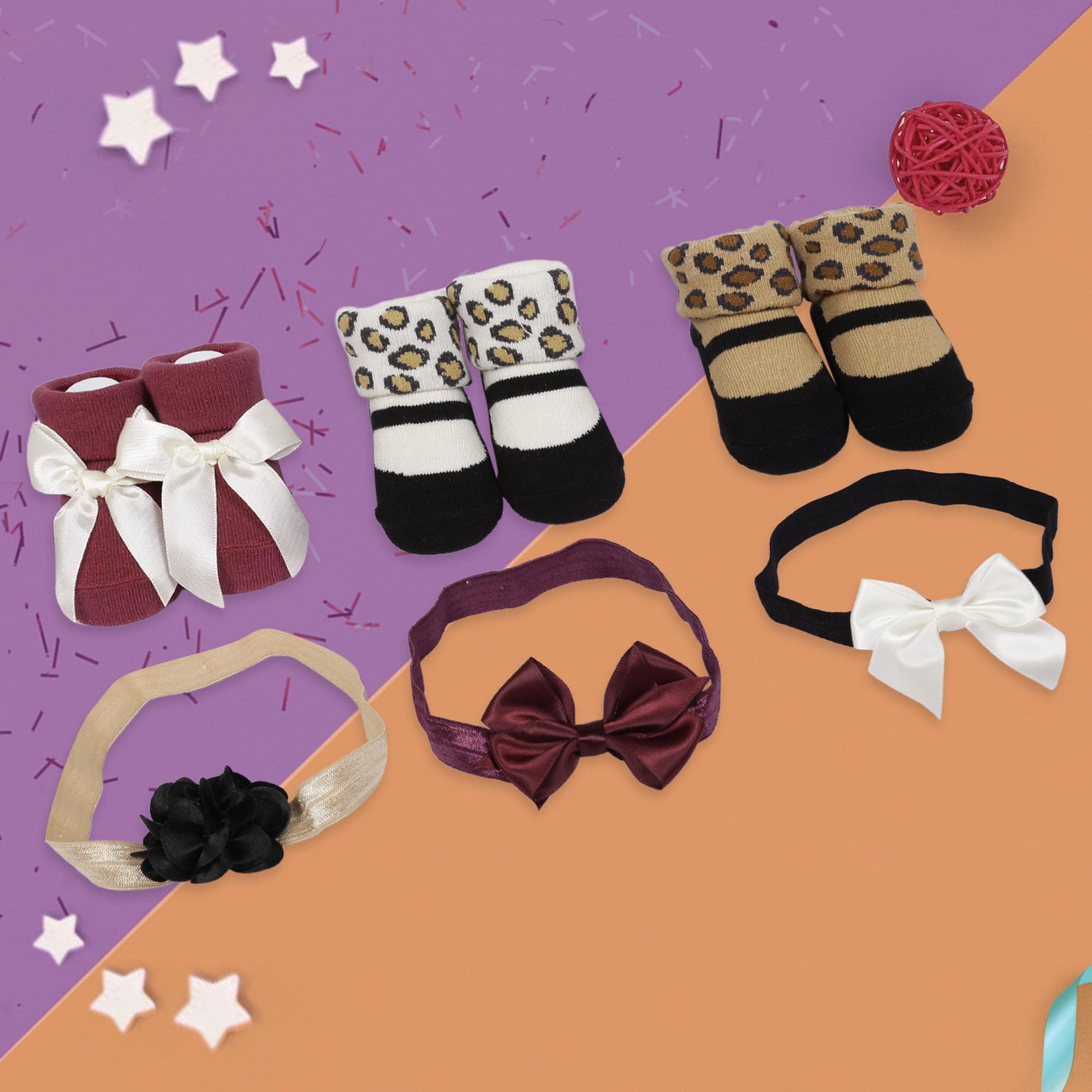 3 Headbands And 3 Pair Socks Gift Set Leopard Multicolour - Baby Moo
