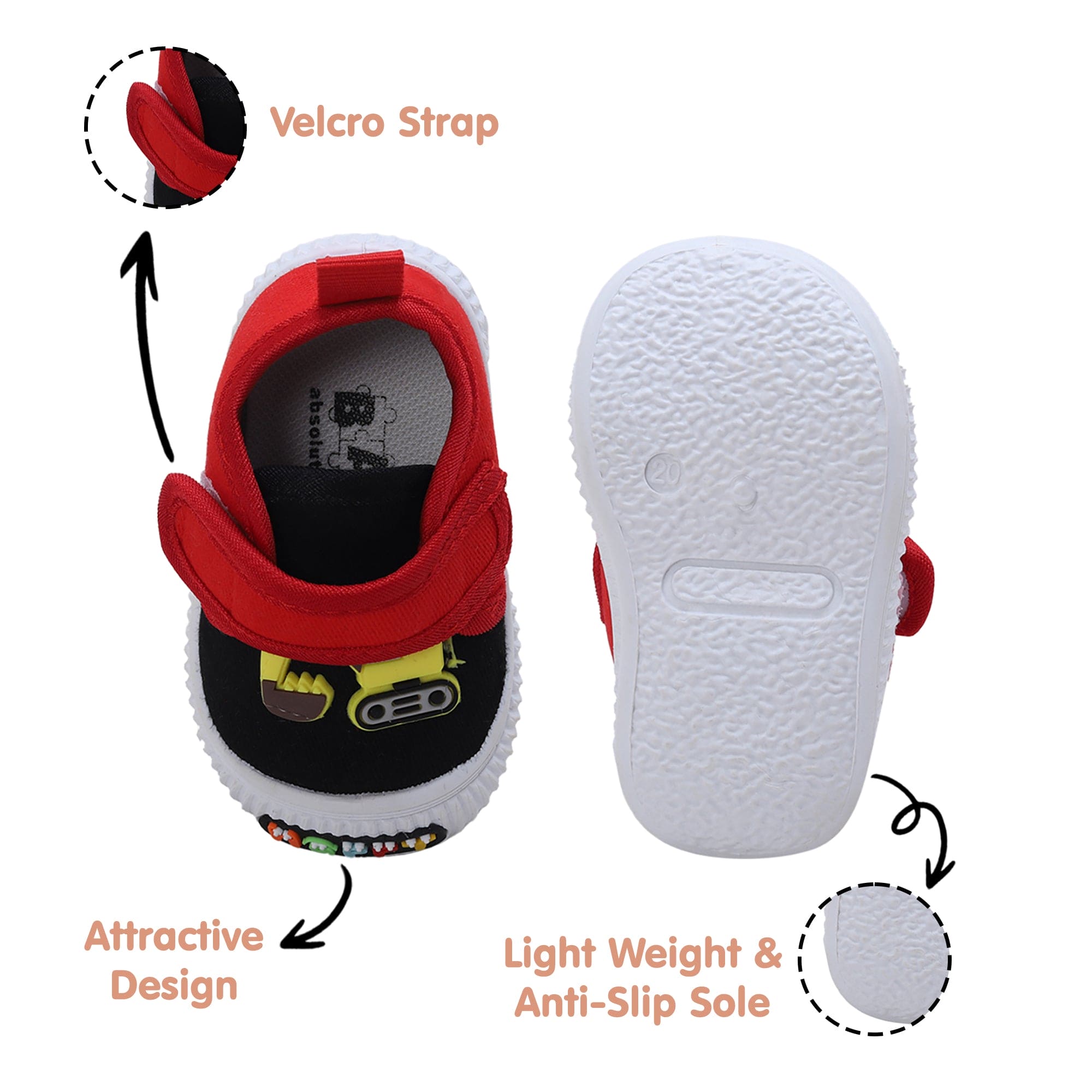 Baby Moo Truck Applique Velcro Strap Anti-Skid Chu Chu Sound Sneakers - Black