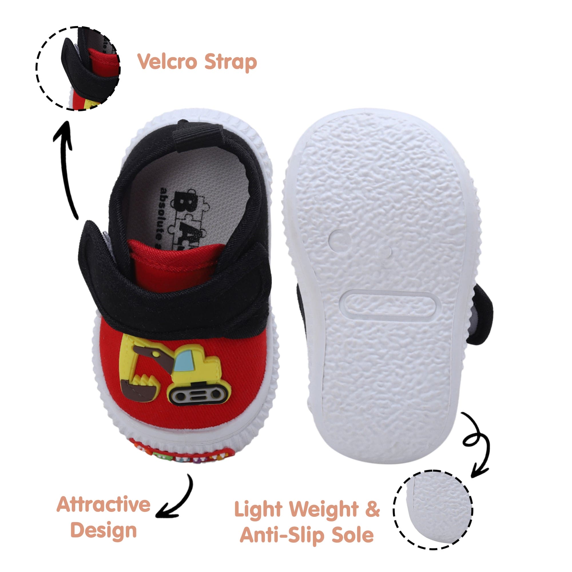 Baby Moo Truck Applique Velcro Strap Anti-Skid Chu Chu Sound Sneakers - Red