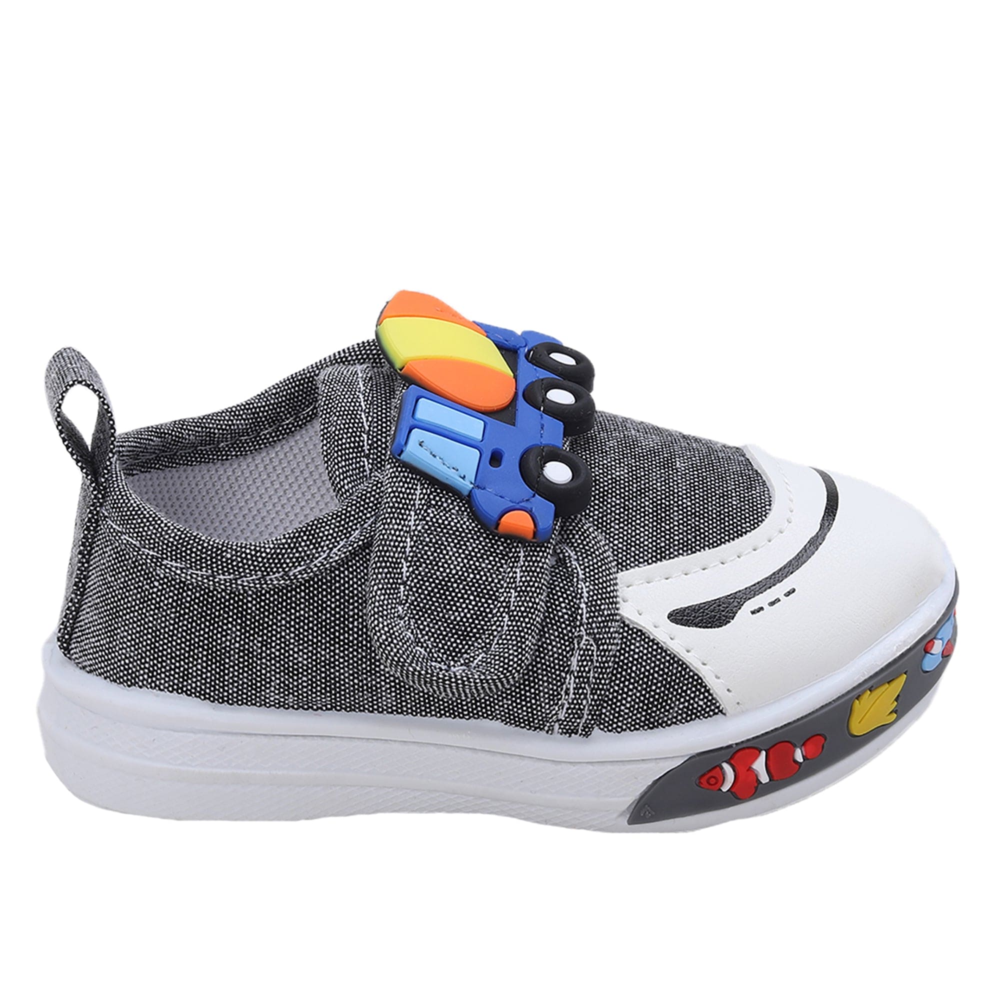 Baby Moo Mixer Truck Velcro Strap Anti-Skid Chu Chu Sound Sneakers - Grey