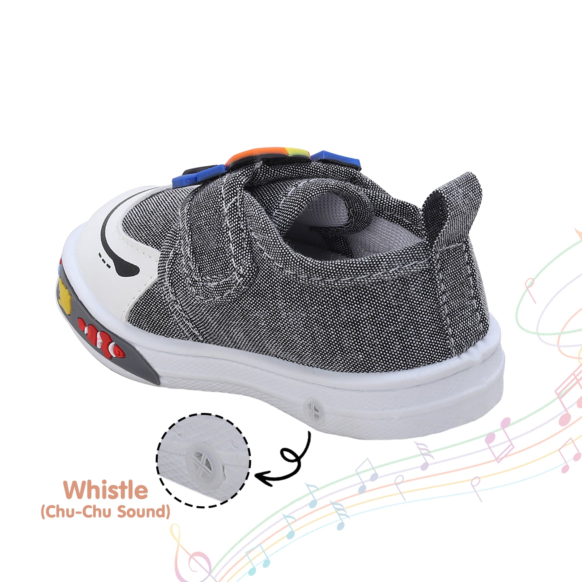 Baby Moo Mixer Truck Velcro Strap Anti-Skid Chu Chu Sound Sneakers - Grey