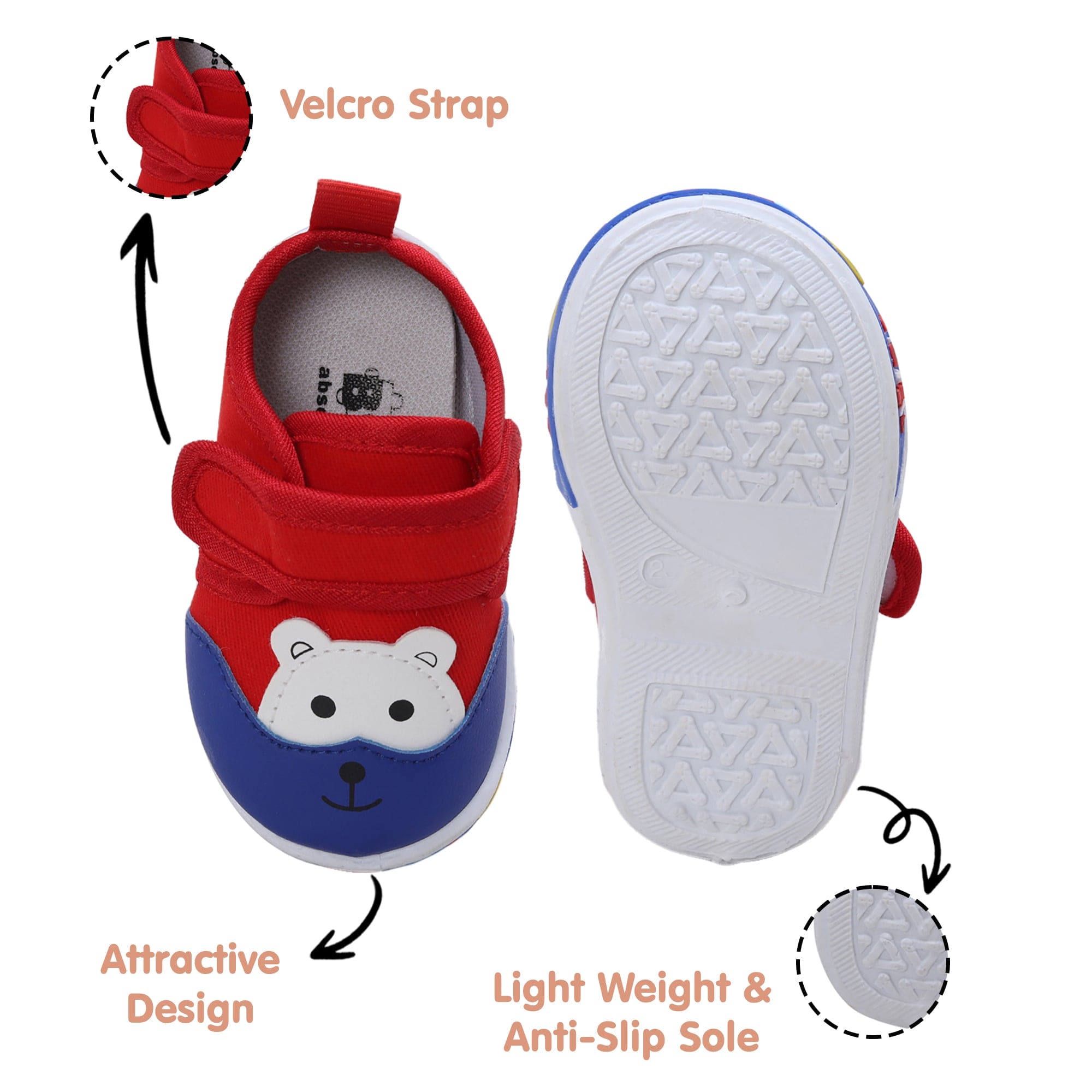 Baby Moo Blissful Bear Velcro Strap Anti-Skid Chu Chu Sound Sneakers - Red