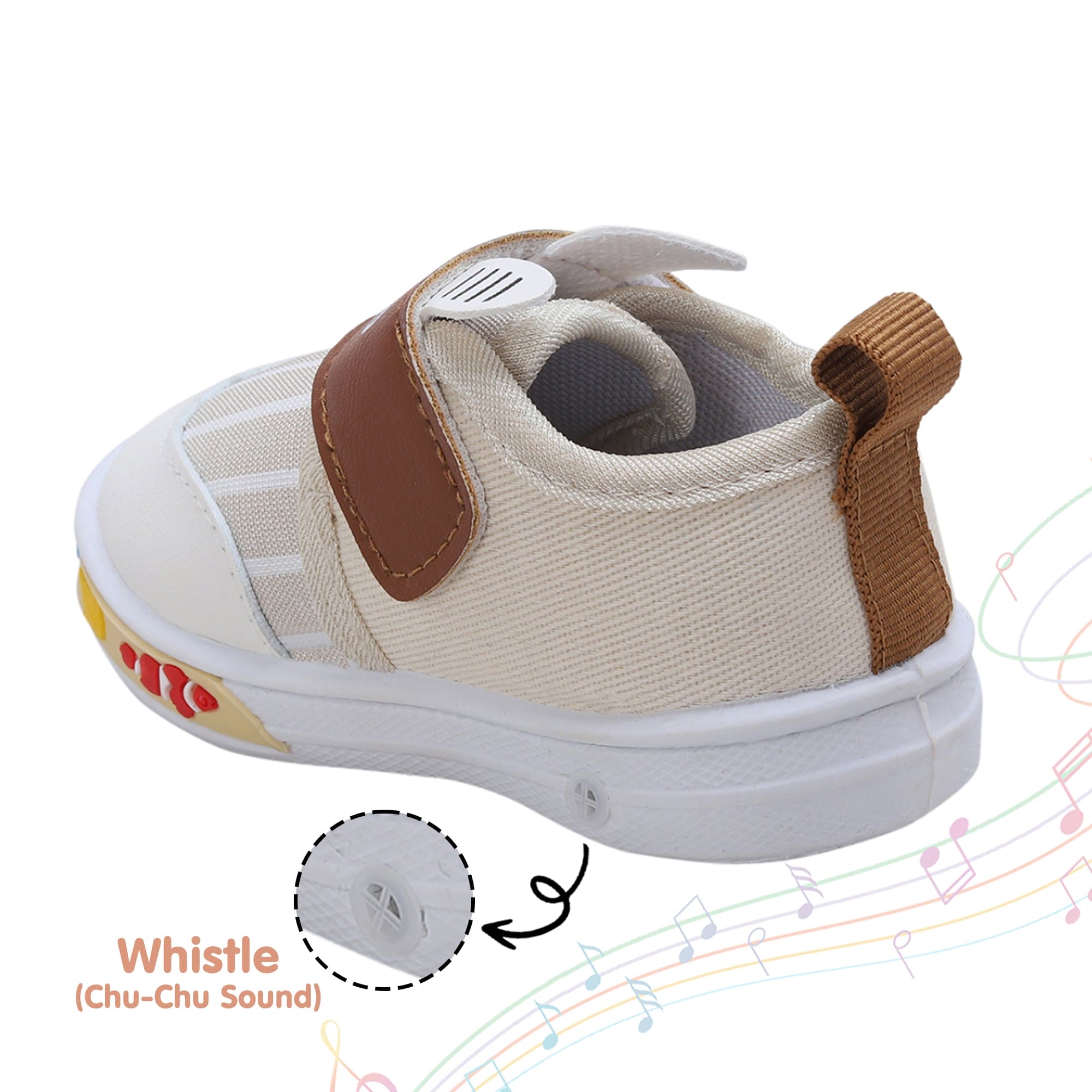 Baby Moo Ninja Rabbit Velcro Strap Anti-Skid Chu Chu Sound Sneakers - Beige