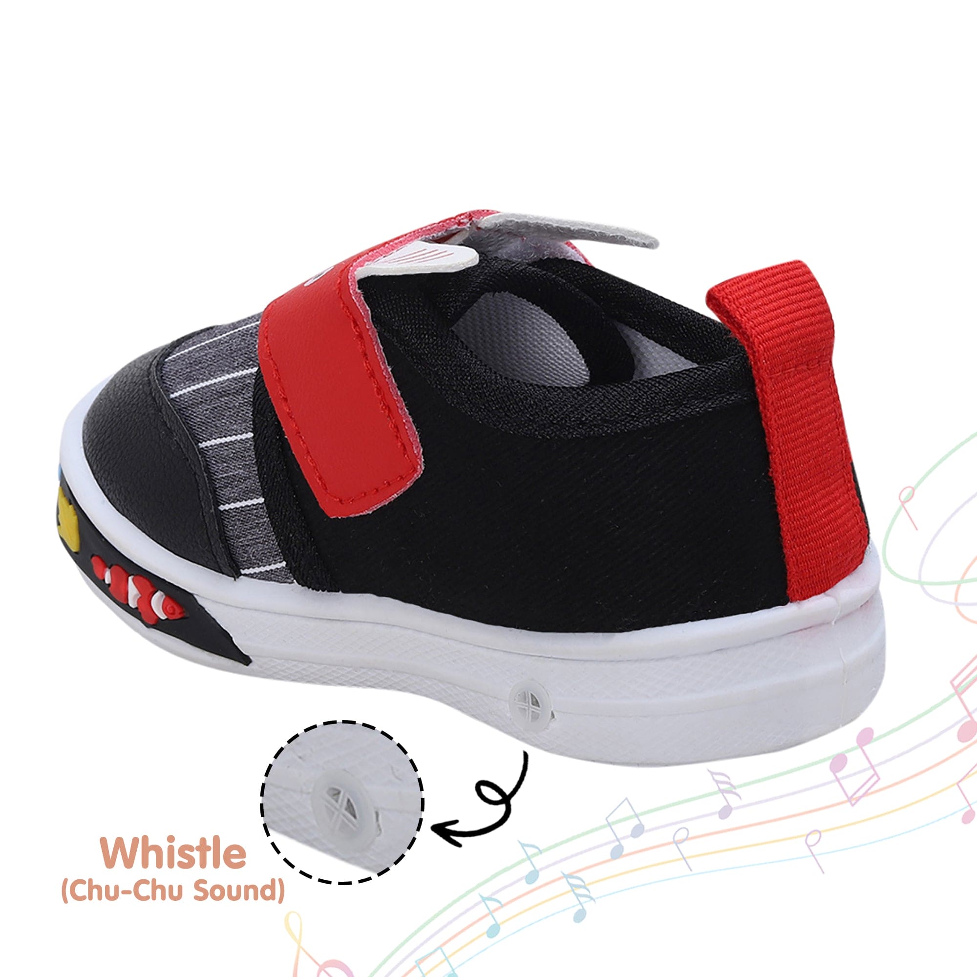 Baby Moo Ninja Rabbit Velcro Strap Anti-Skid Chu Chu Sound Sneakers - Black