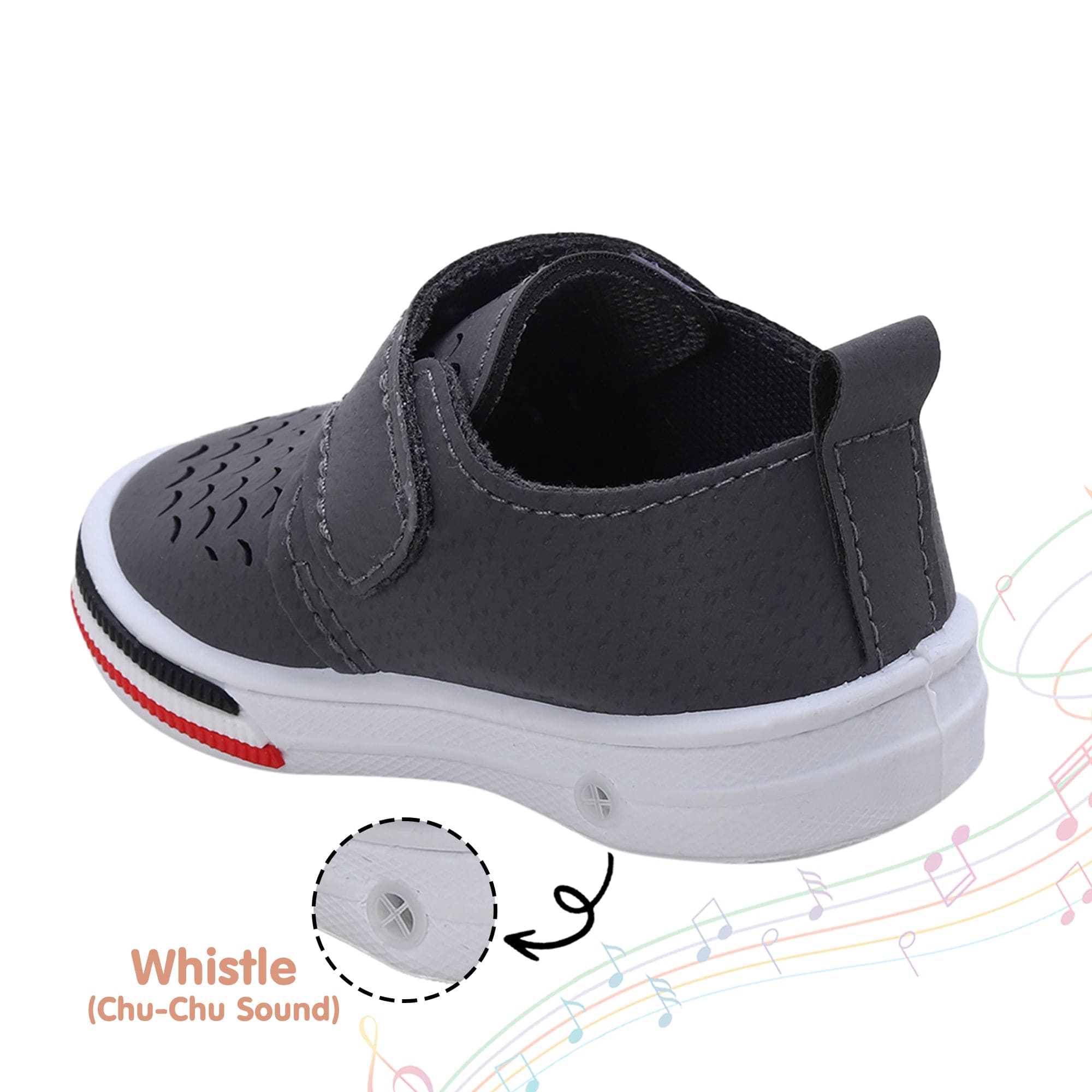 Baby Moo Breathable Velcro Strap Anti-Skid Chu Chu Sound Sneakers - Grey