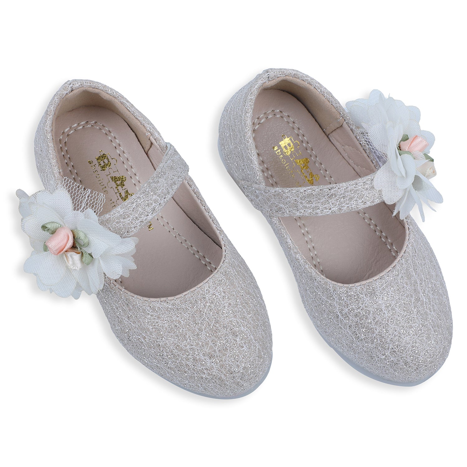 Baby Moo x Bash Kids Floral Shimmer Mary Jane Ballerinas - Gold