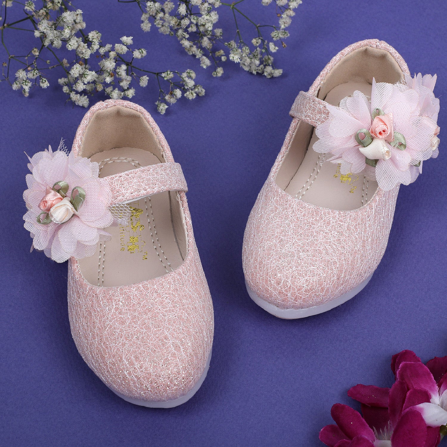 Baby Moo x Bash Kids Floral Shimmer Mary Jane Ballerinas - Pink