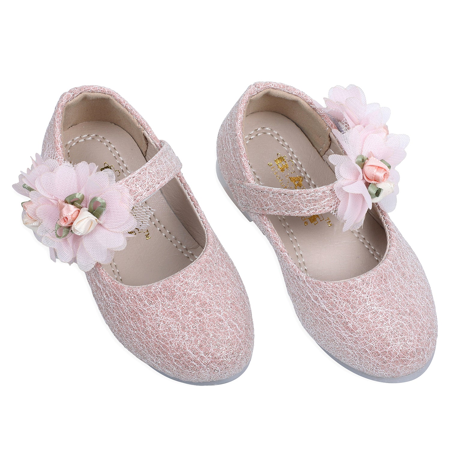 Baby Moo x Bash Kids Floral Shimmer Mary Jane Ballerinas - Pink