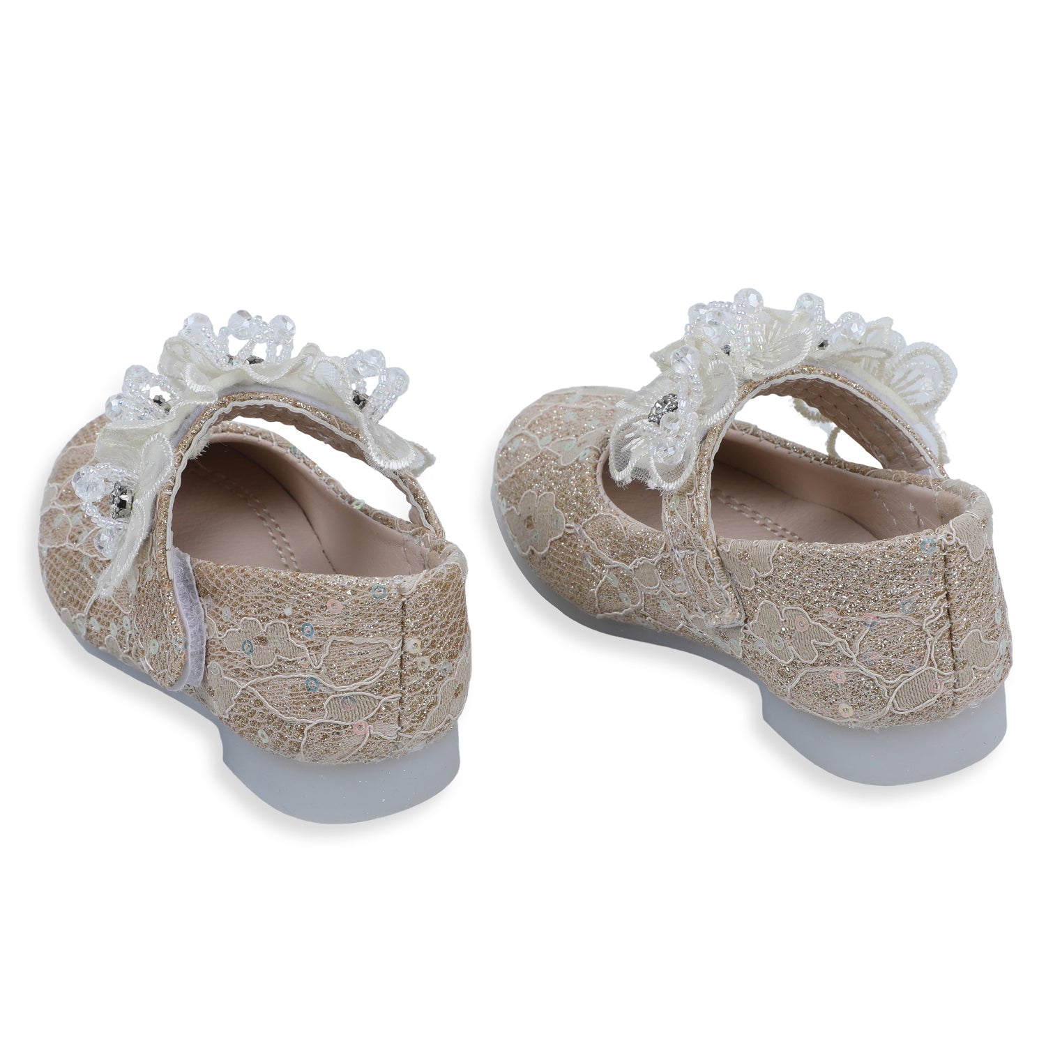 Baby Moo x Bash Kids Sequin And Floral Lace Mary Jane Ballerinas - Gold