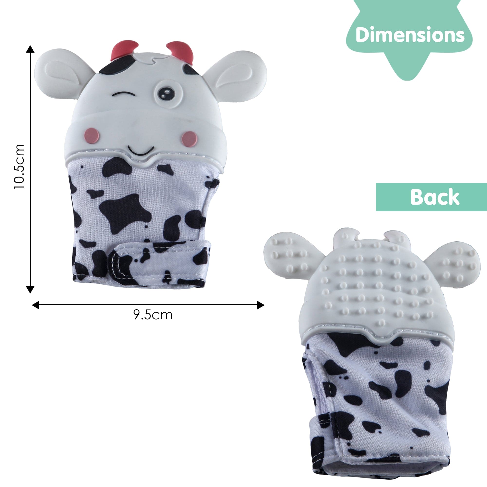 Teething Mitten Silicone Self Soothing Glove 1 Pc Cow Shape - White