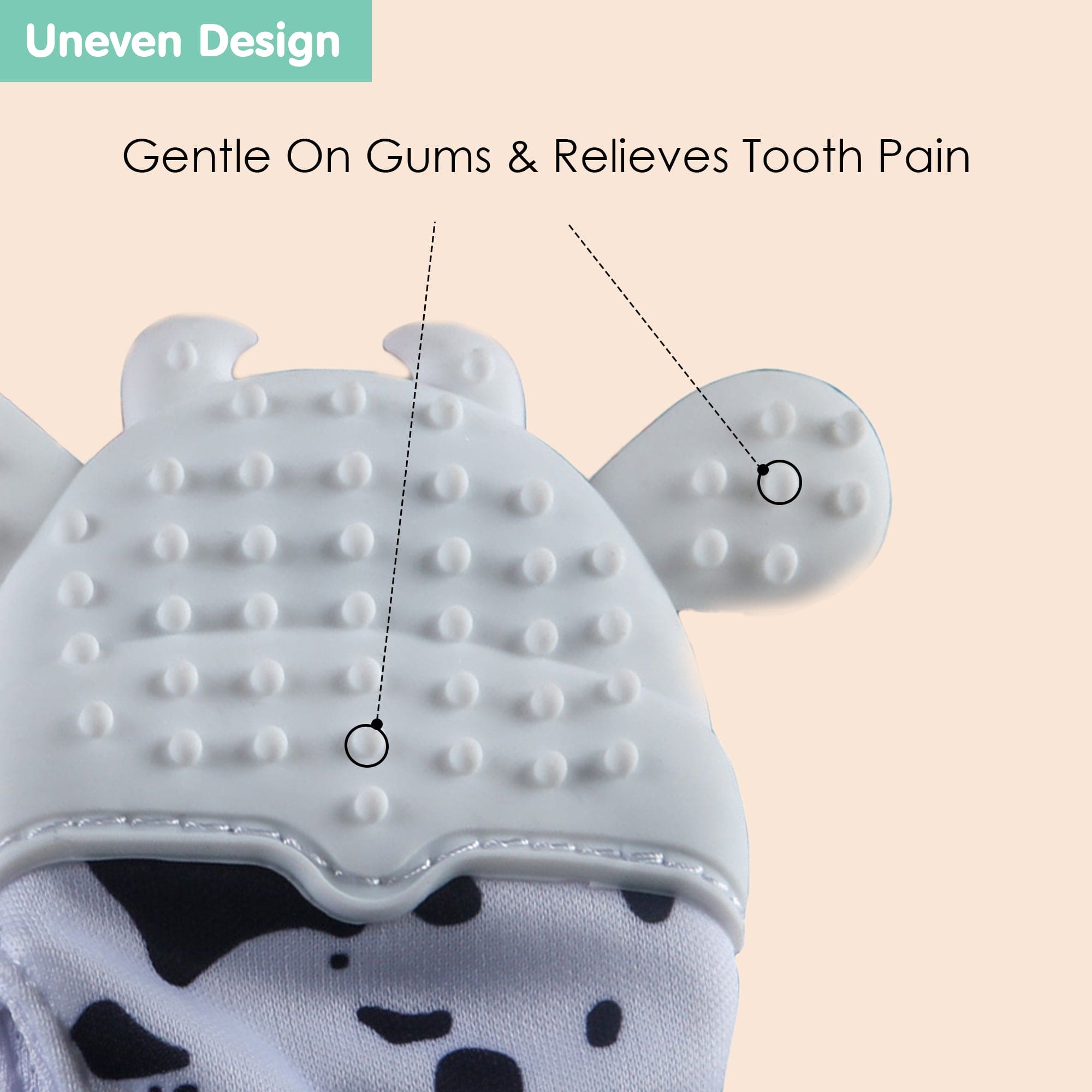 Teething Mitten Silicone Self Soothing Glove 1 Pc Cow Shape - White