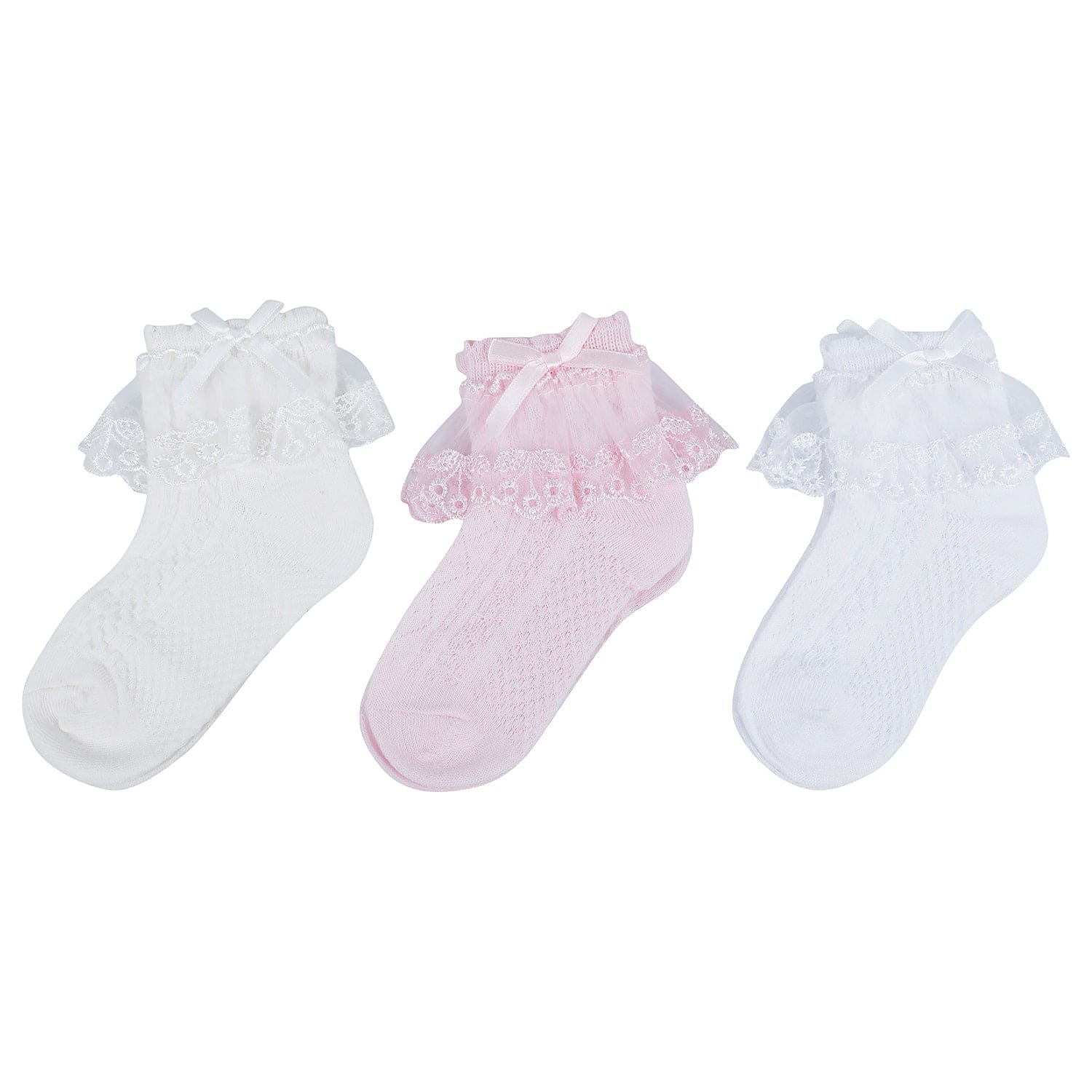 Baby Moo Lace Frill Soft Socks Pack of 3 - White, Pink