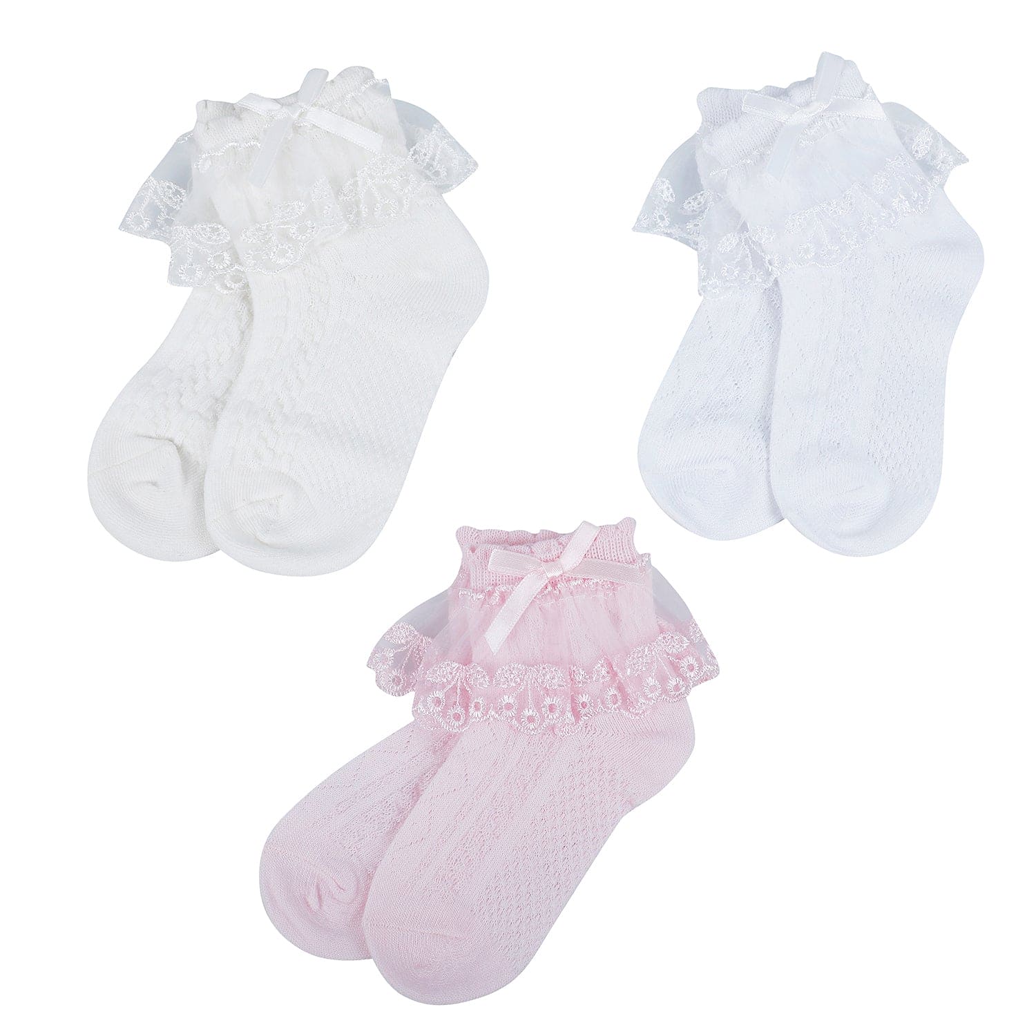 Baby Moo Lace Frill Soft Socks Pack of 3 - White, Pink