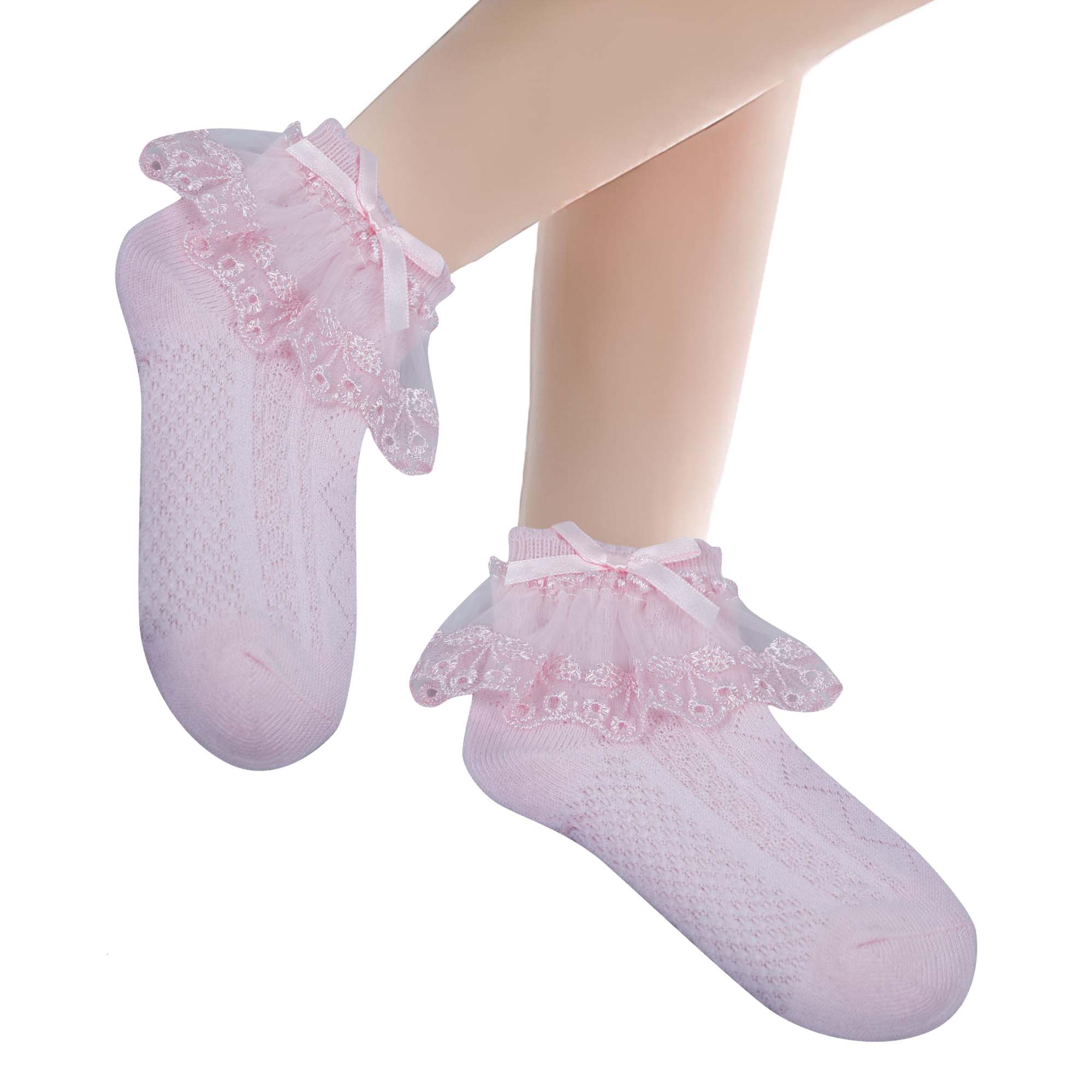 Baby Moo Lace Frill Soft Socks Pack of 3 - White, Pink