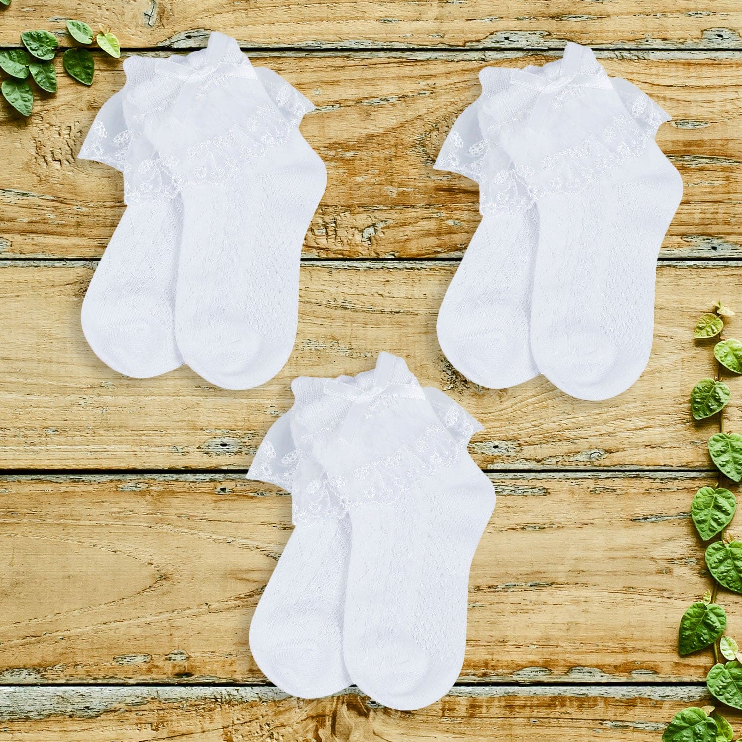 Baby Moo Lace Frills Soft Socks Pack of 3 - White