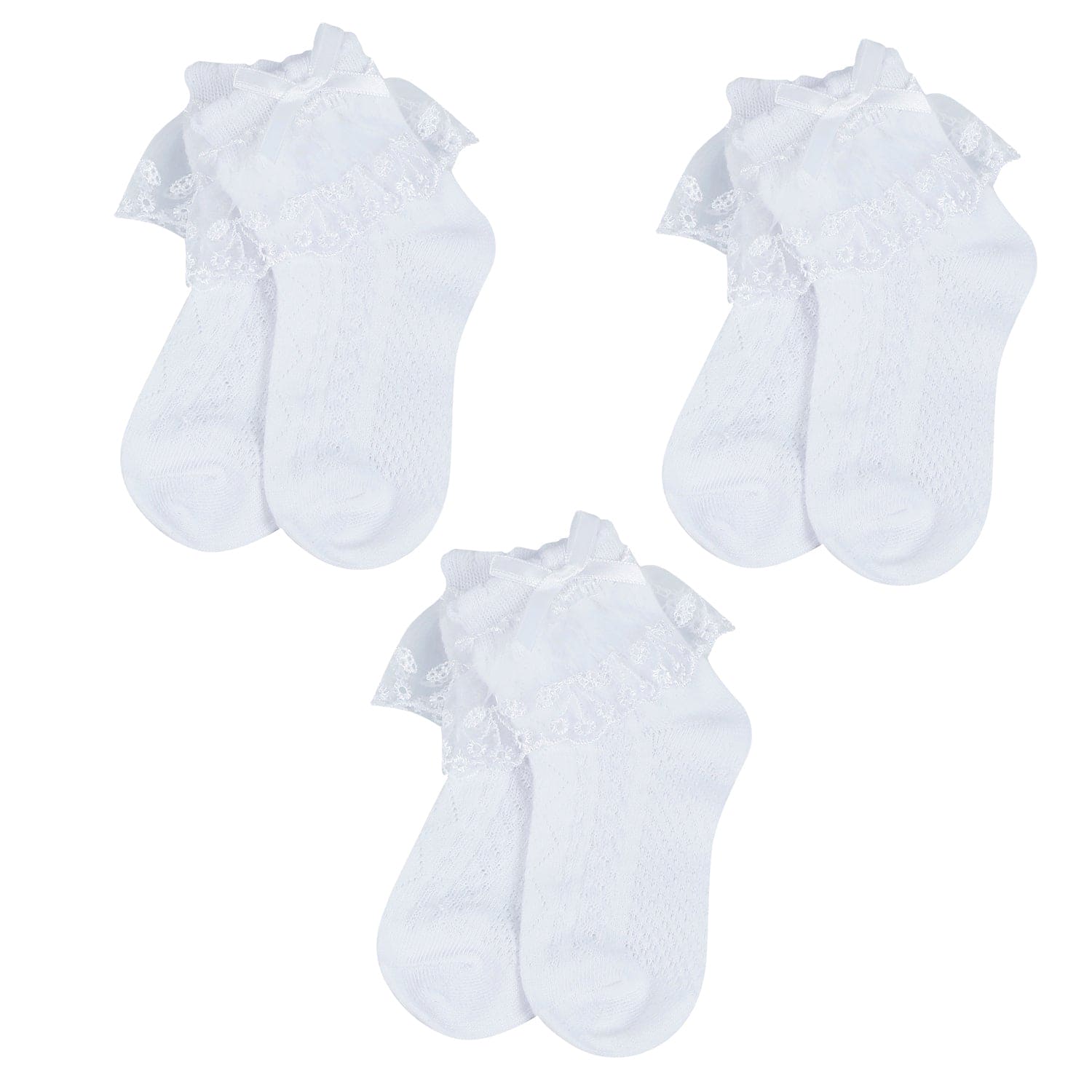 Baby Moo Lace Frills Soft Socks Pack of 3 - White