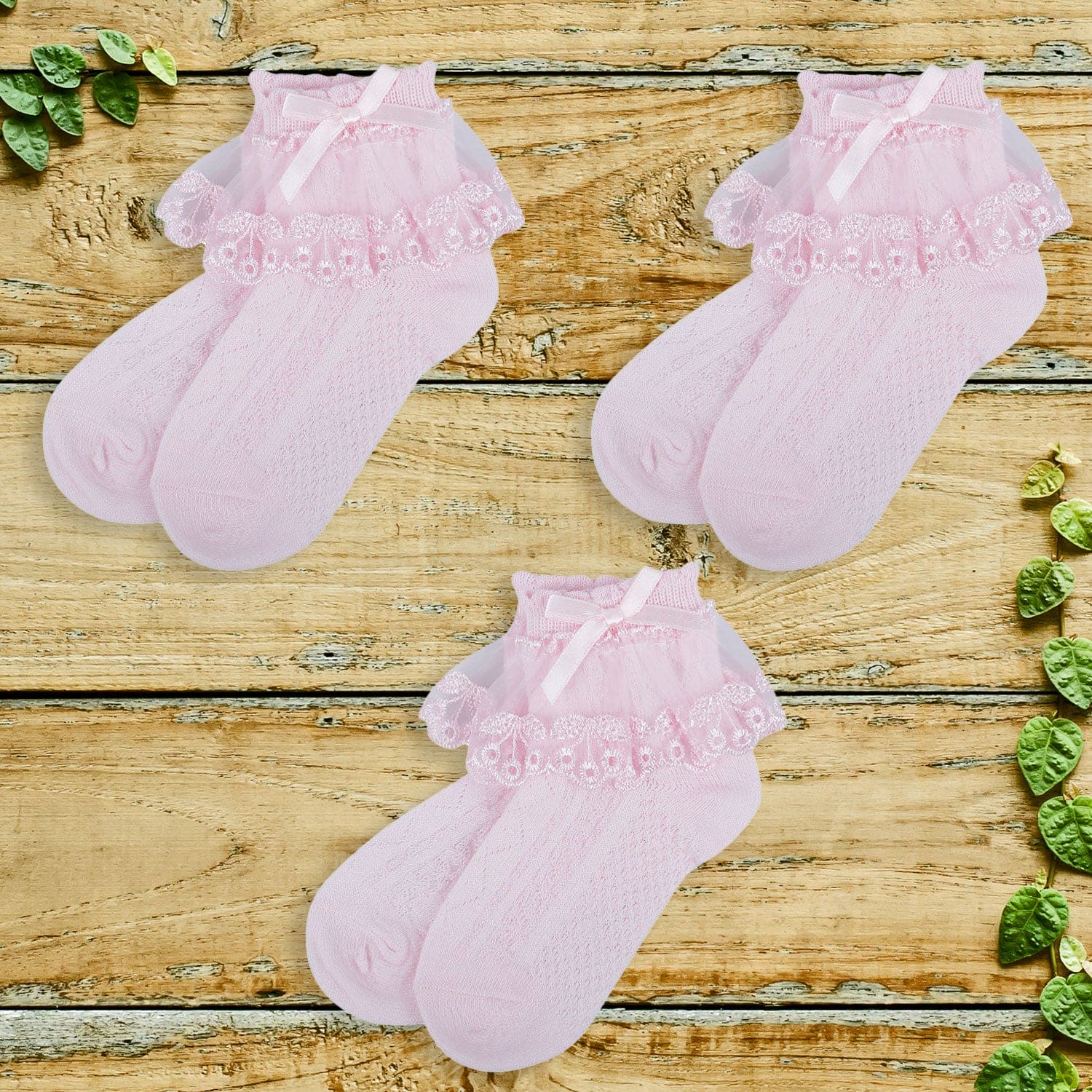 Baby Moo Lace Frill Soft Socks Pack of 3 - Pink