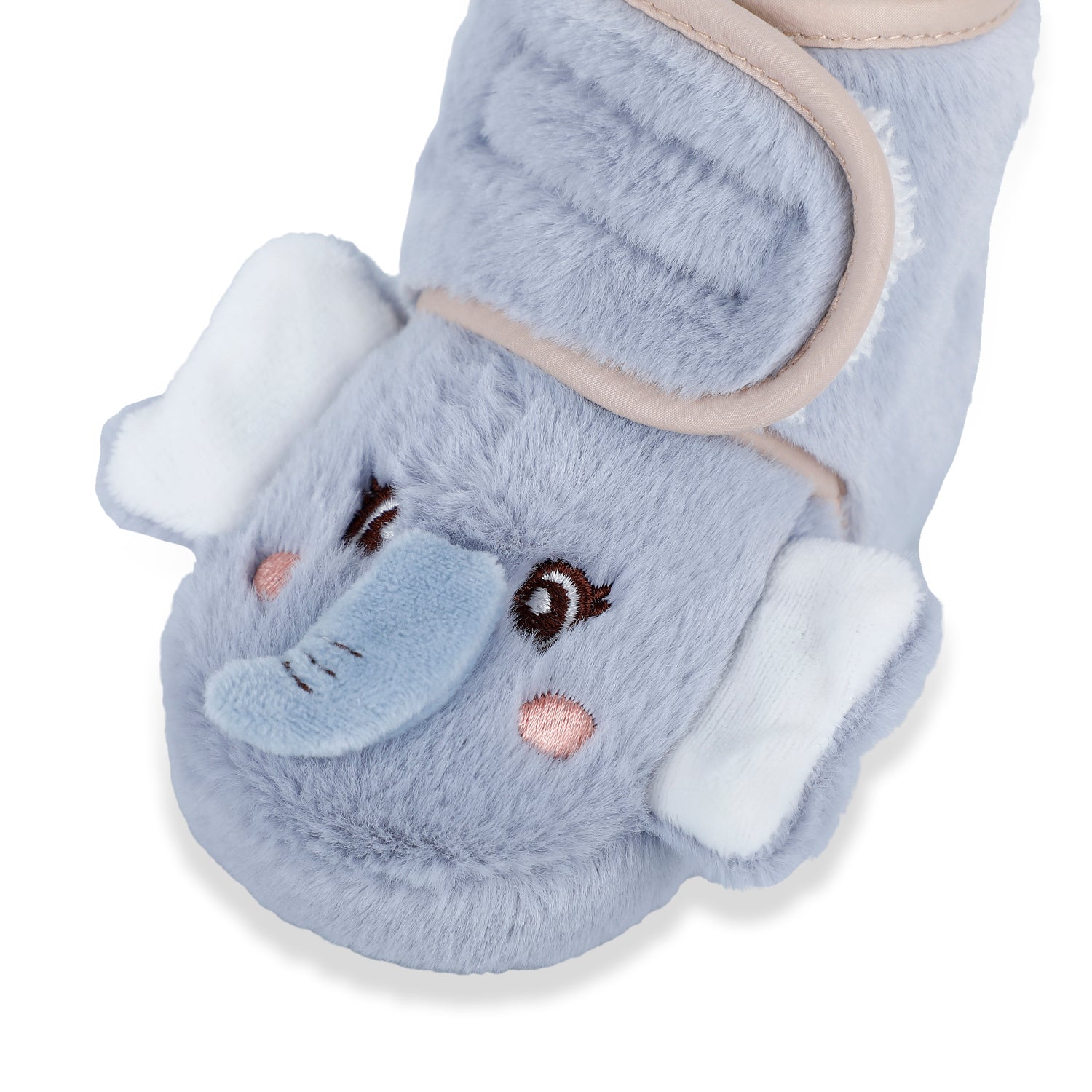 Baby Moo 3D Elephant Cozy Soft Velcro Furry Booties - Blue - Baby Moo