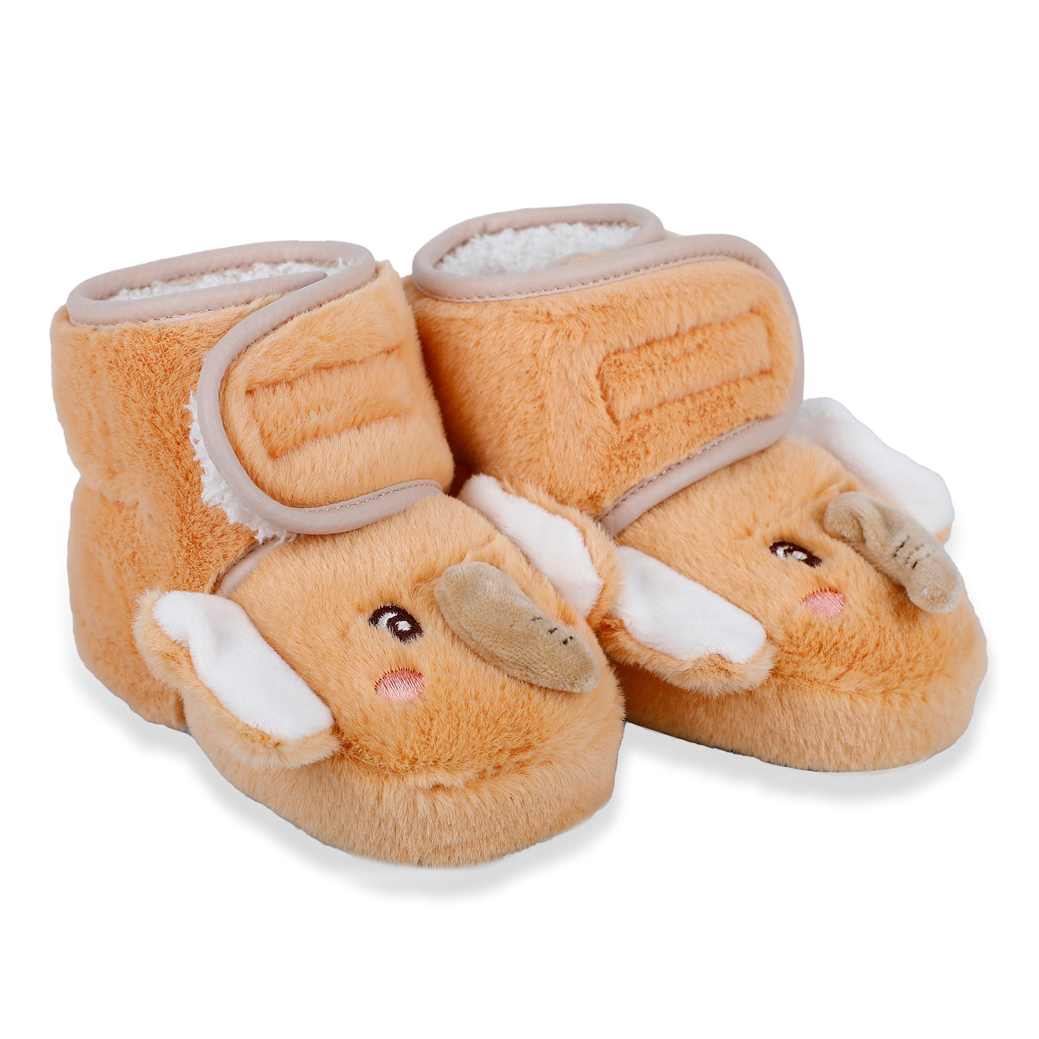 Baby Moo 3D Elephant Cozy Soft Velcro Furry Booties - Orange - Baby Moo