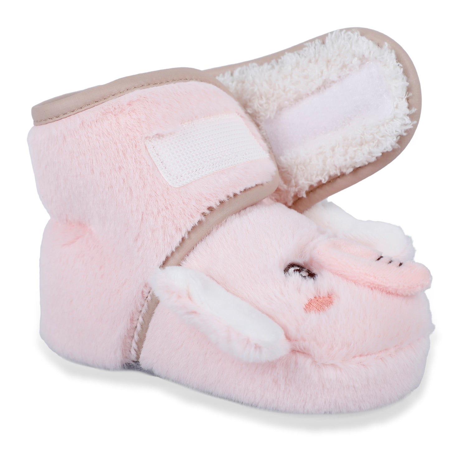 Baby Moo 3D Elephant Cozy Soft Velcro Furry Booties - Pink - Baby Moo