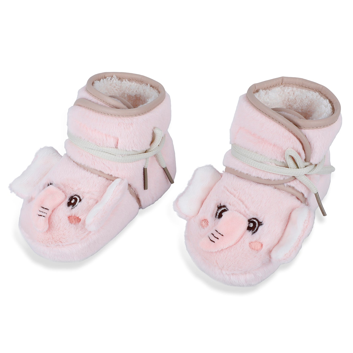 Baby Moo 3D Elephant Cozy Soft Velcro Furry Booties - Pink - Baby Moo