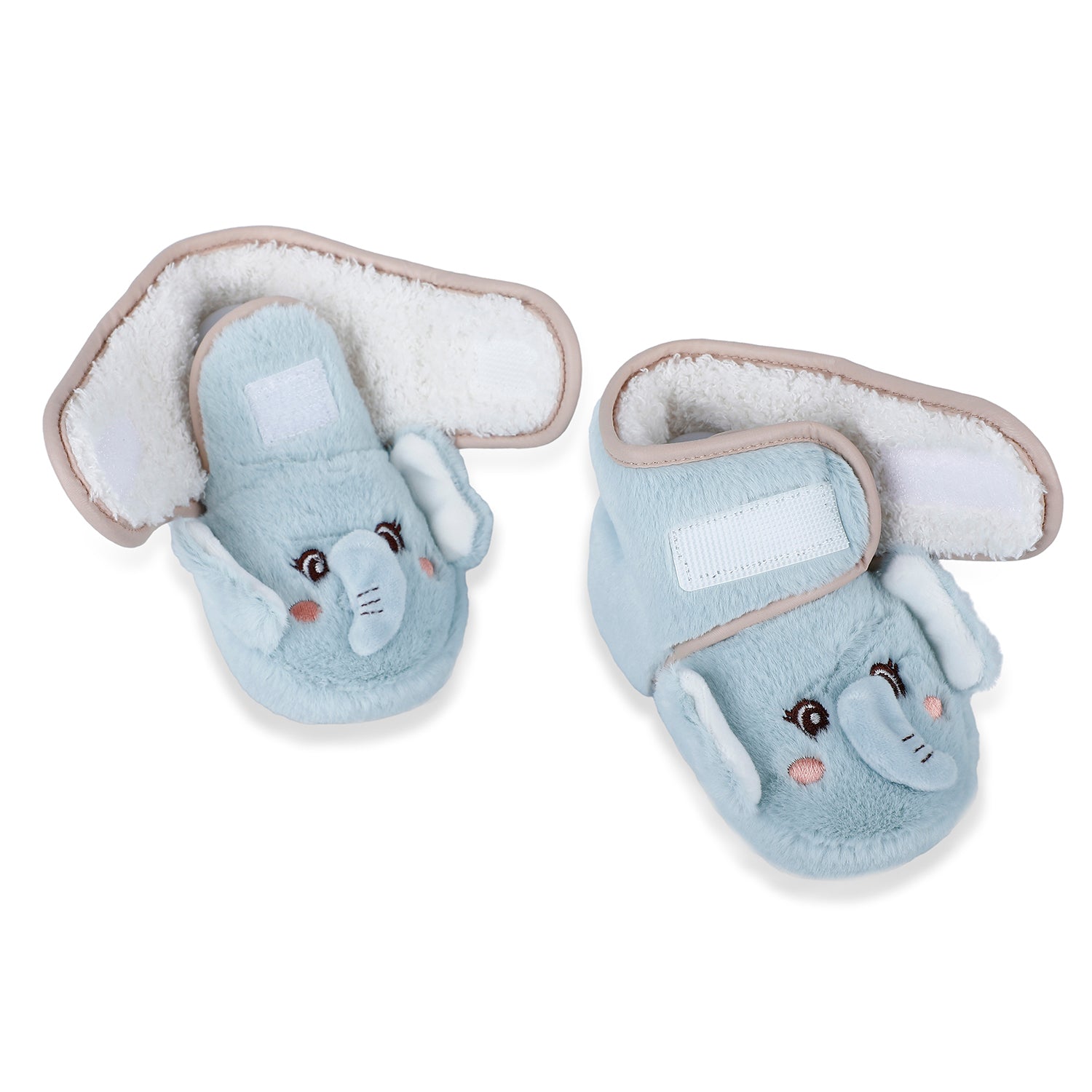 Baby Moo 3D Elephant Cozy Soft Velcro Furry Booties - Sky Blue - Baby Moo