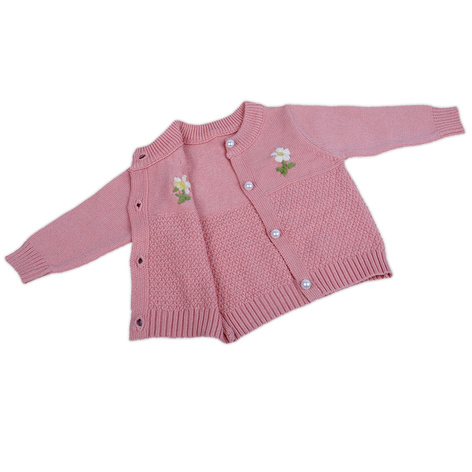 Floral Embroidery Premium Full Sleeves Knitted Sweater - Pink