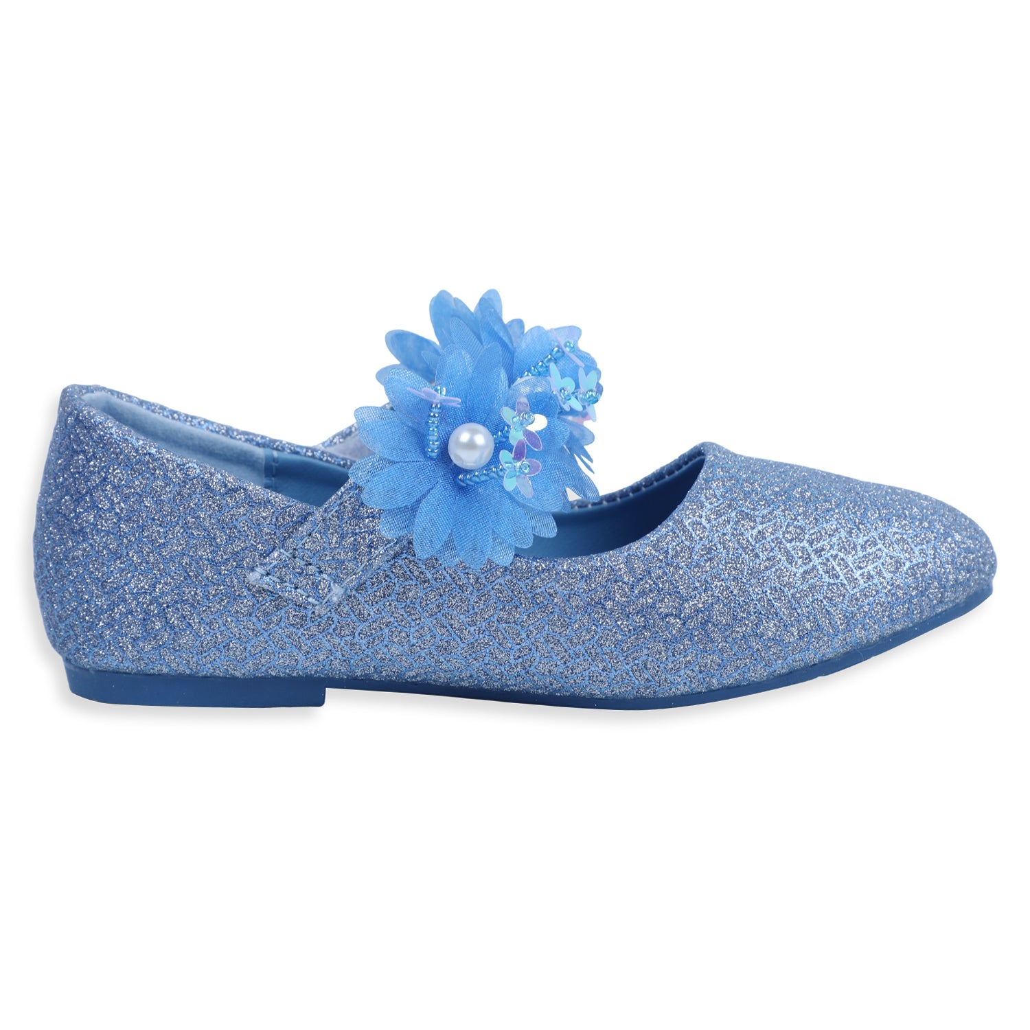 Baby Moo x Bash Kids Elsa Floral Applique Mary Jane Ballerinas - Blue