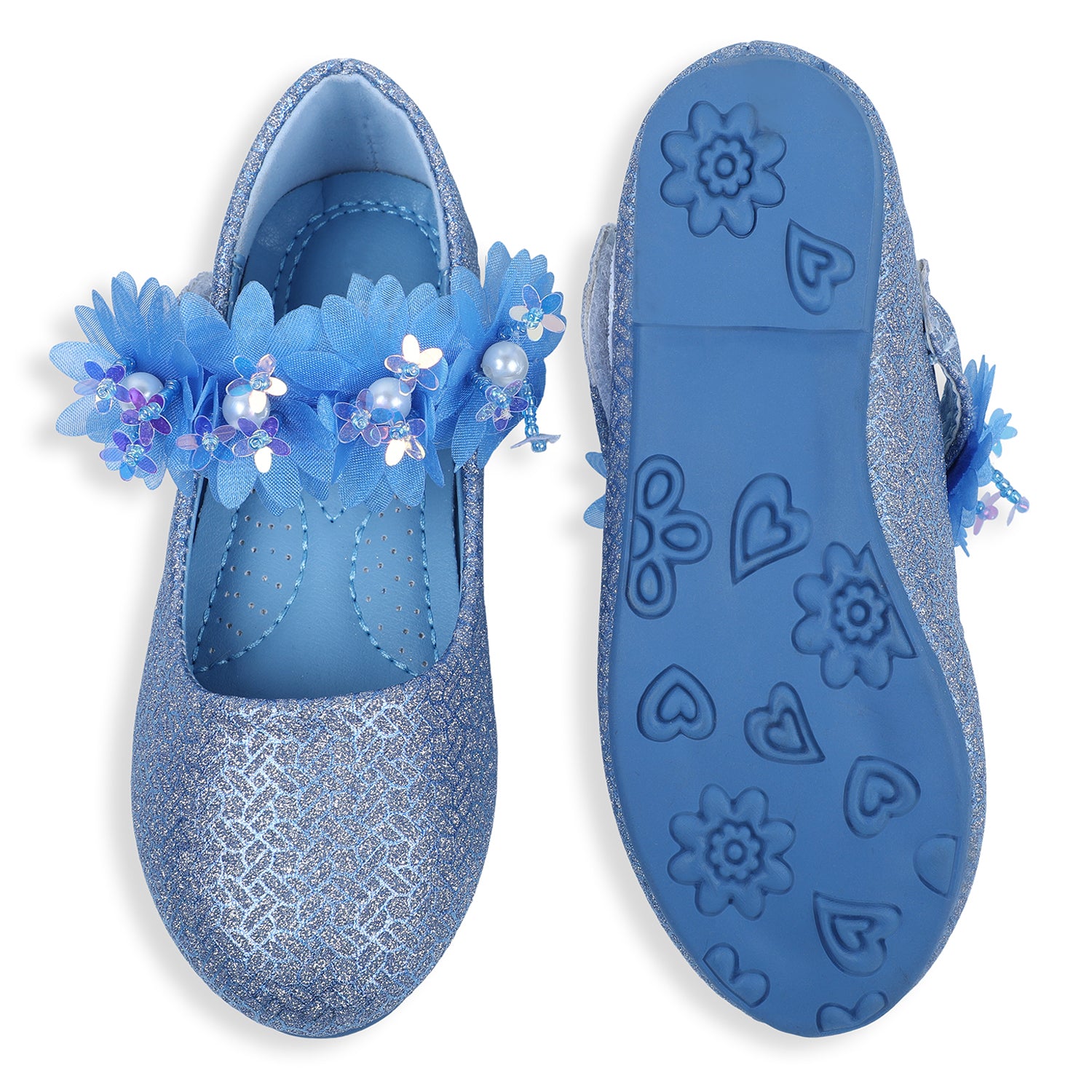 Baby Moo x Bash Kids Elsa Floral Applique Mary Jane Ballerinas - Blue