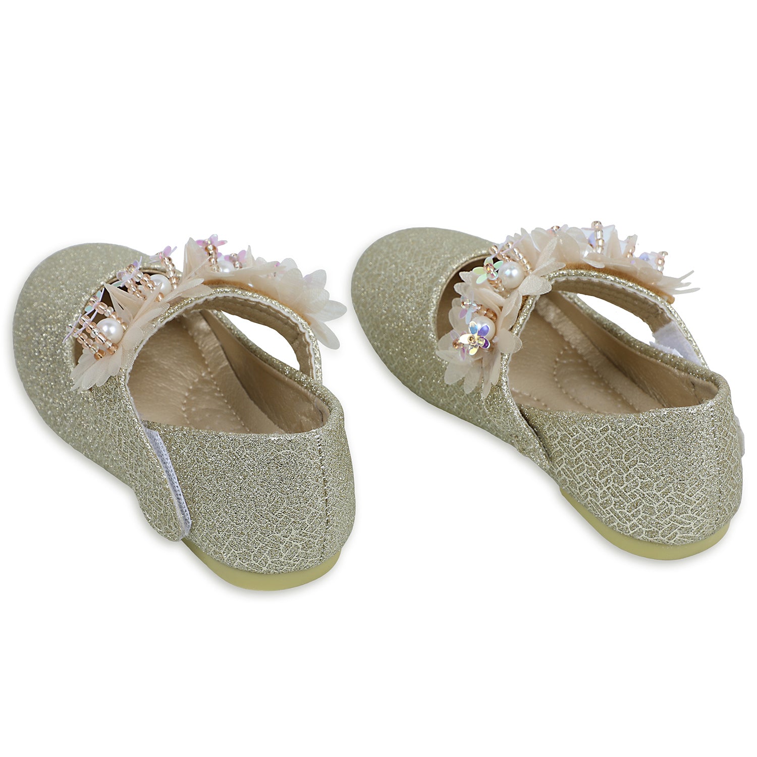 Baby Moo x Bash Kids Shiny Floral Applique Mary Jane Ballerinas - Gold