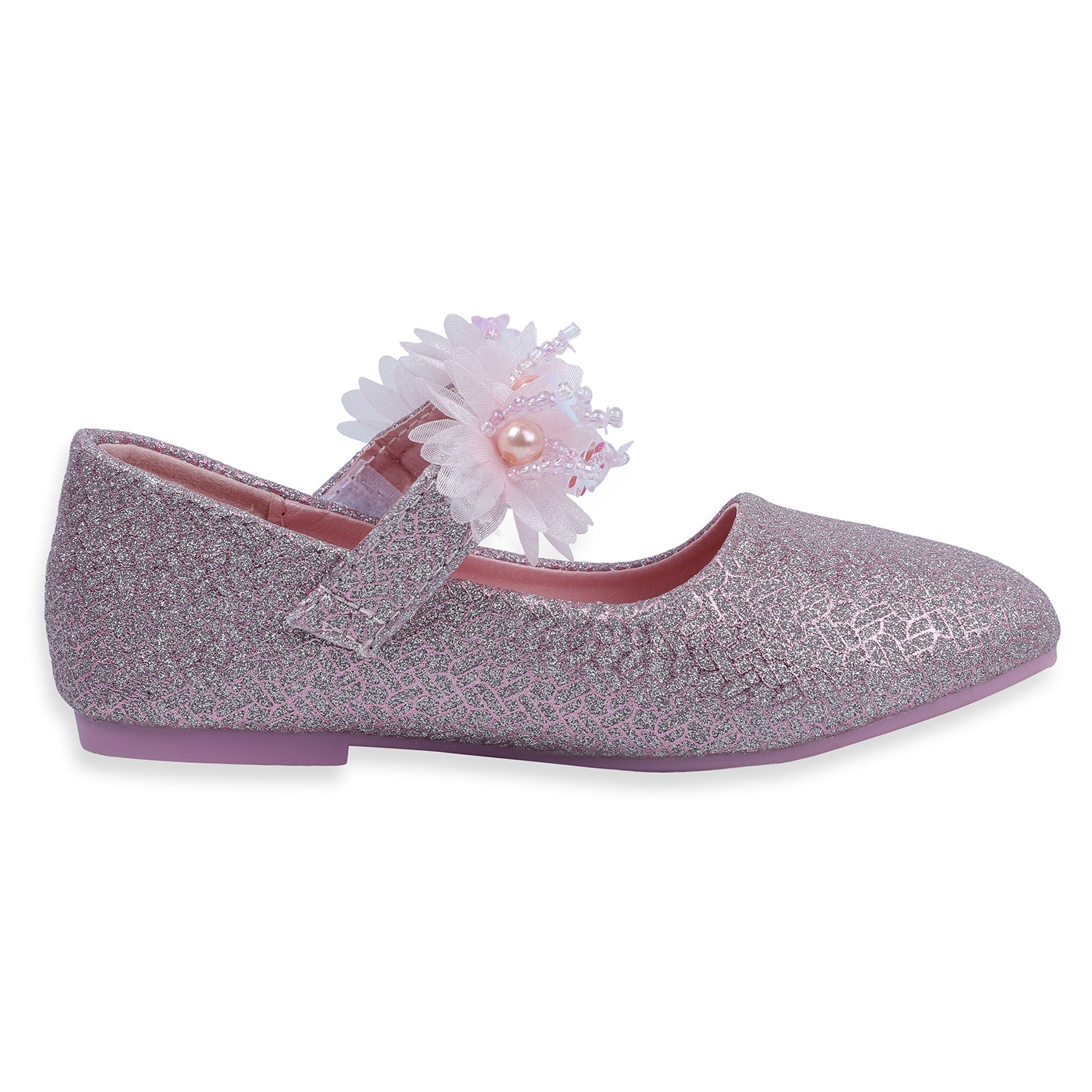 Baby Moo x Bash Kids Shiny Floral Applique Mary Jane Ballerinas - Pink