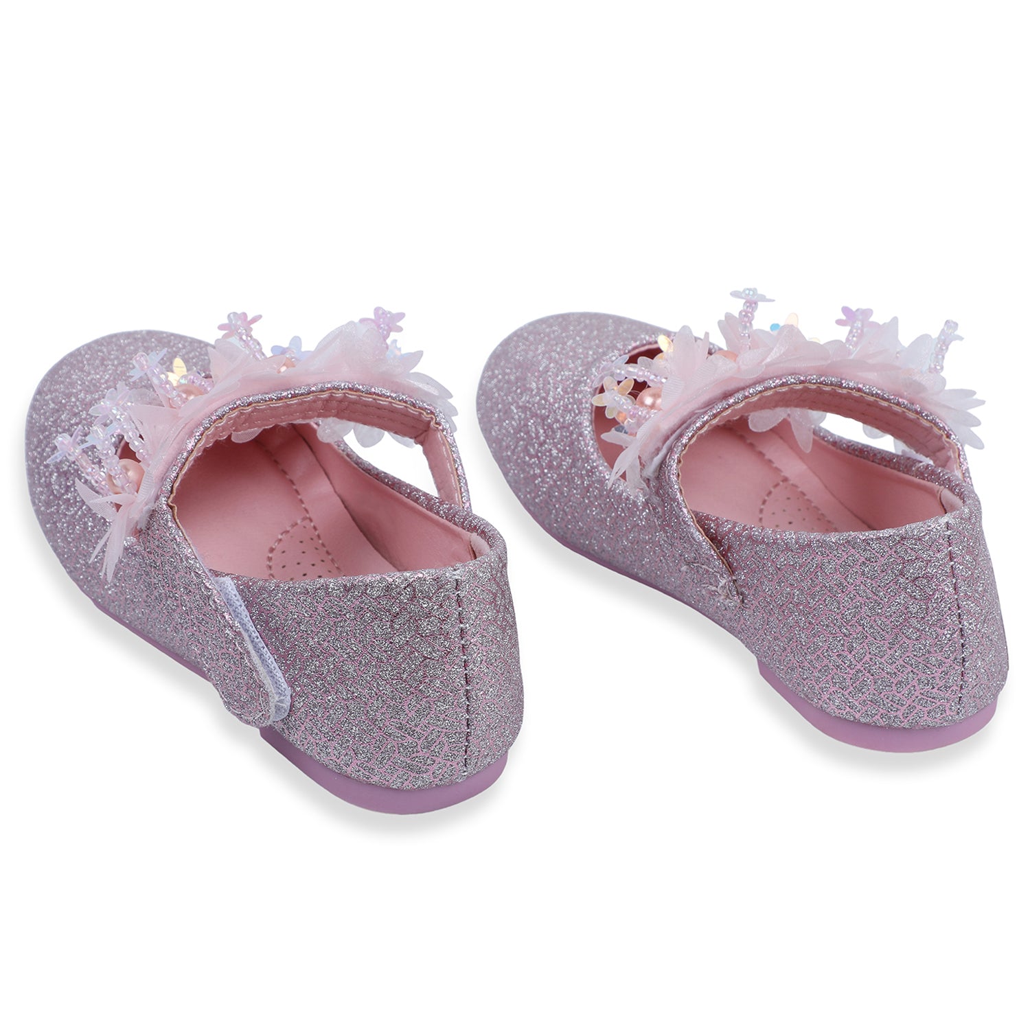 Baby Moo x Bash Kids Shiny Floral Applique Mary Jane Ballerinas - Pink