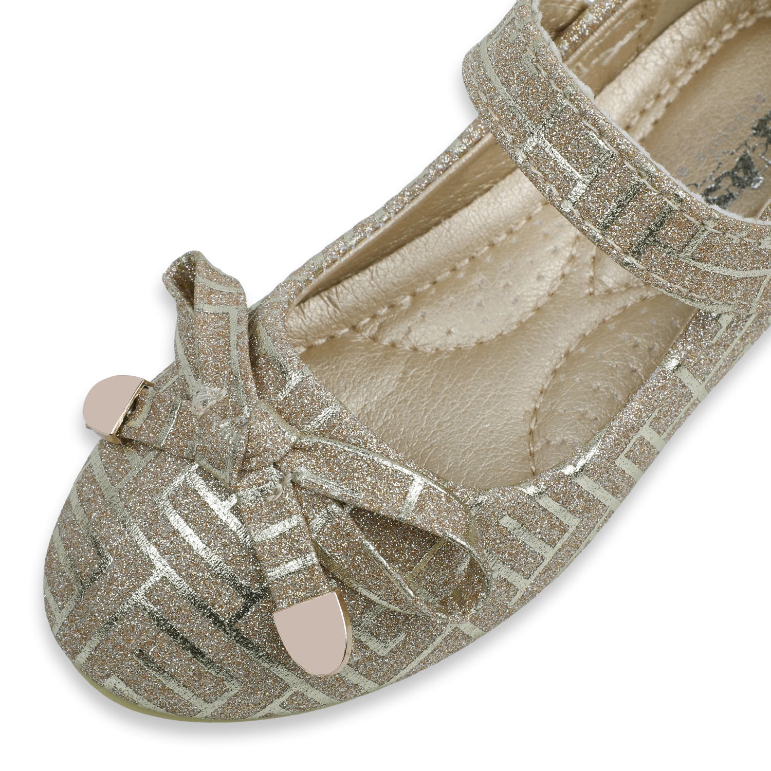 Baby Moo x Bash Kids Embellished Shimmer With Bow Mary Jane Ballerinas - Gold