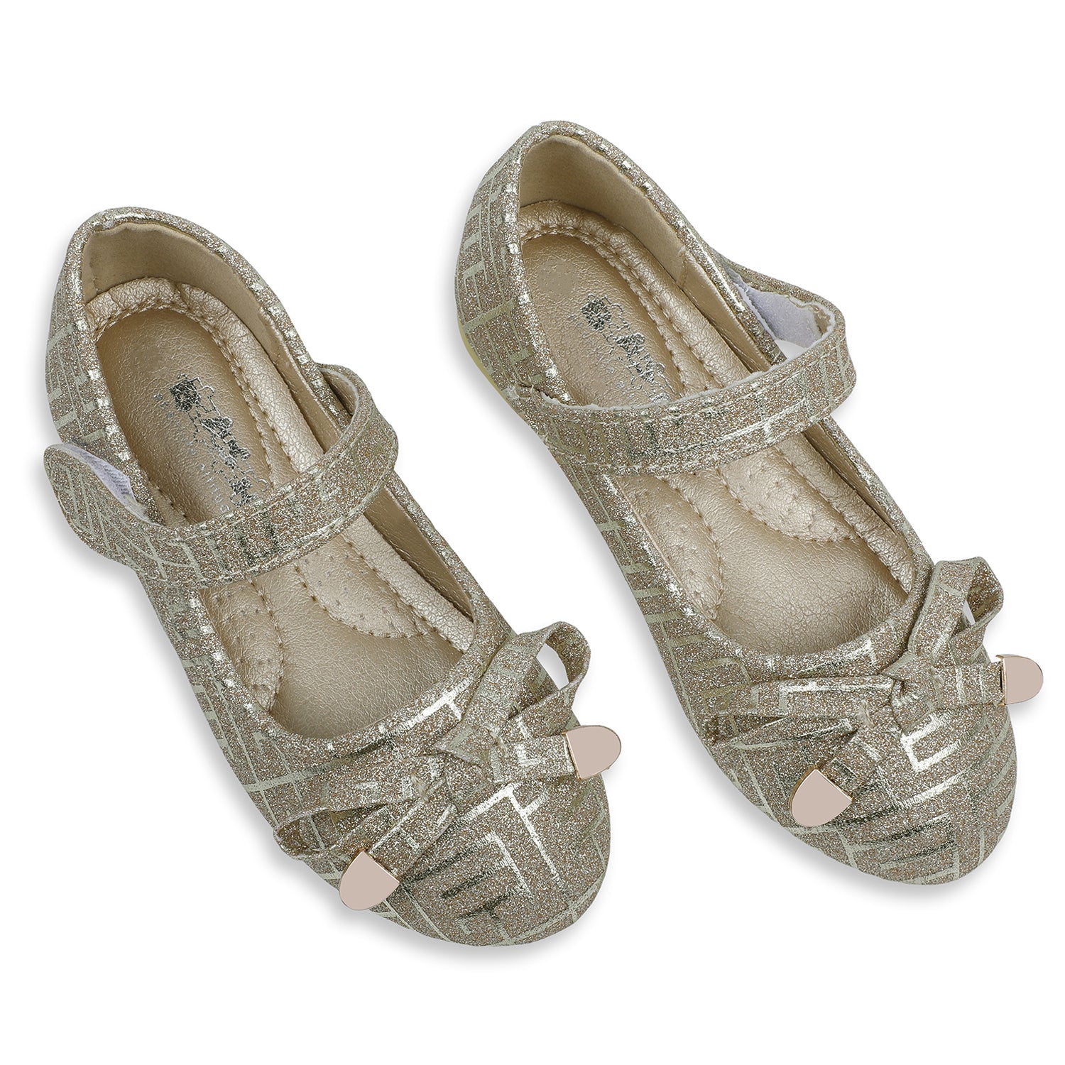 Baby Moo x Bash Kids Embellished Shimmer With Bow Mary Jane Ballerinas - Gold