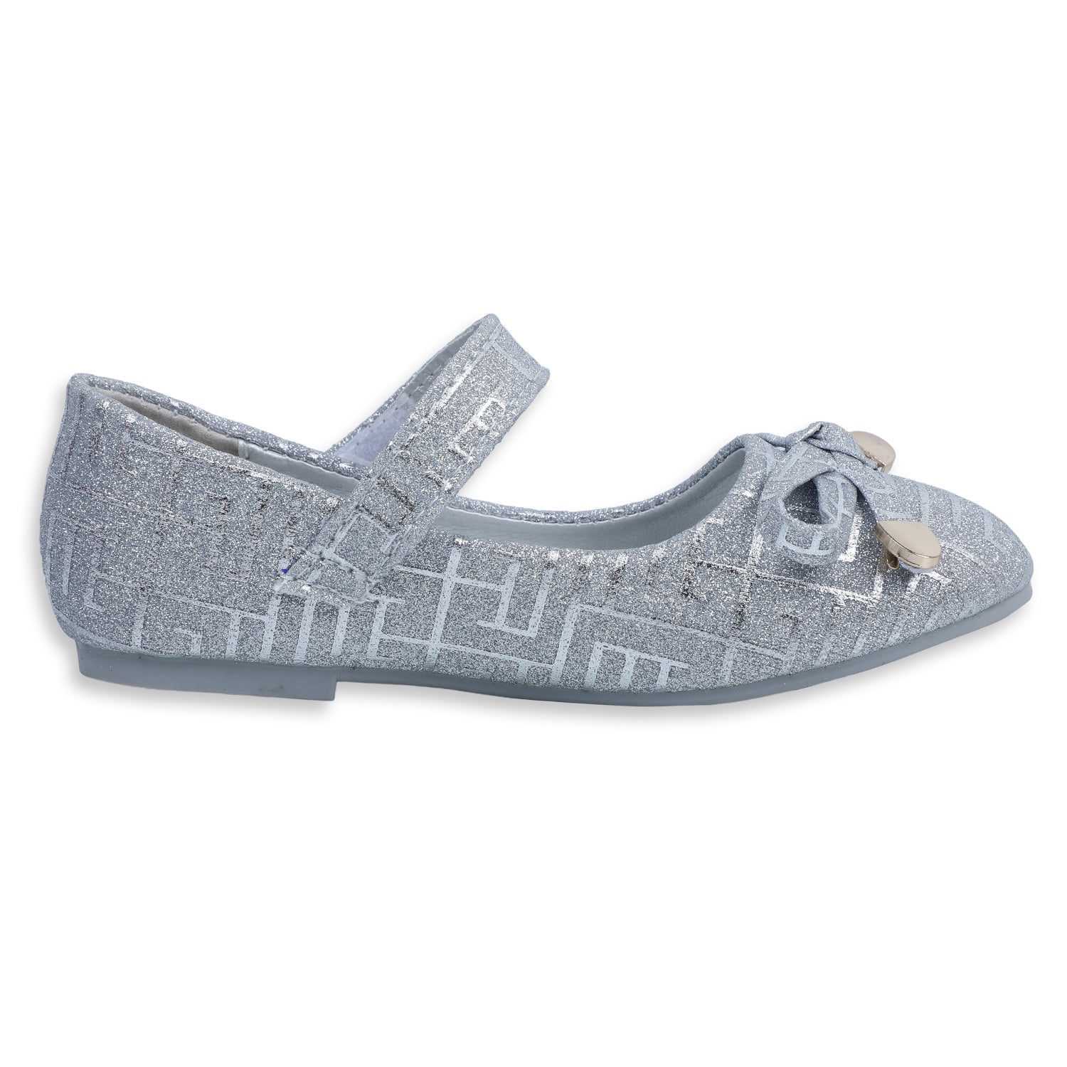 Baby Moo x Bash Kids Embellished Shimmer With Bow Mary Jane Ballerinas - Silver