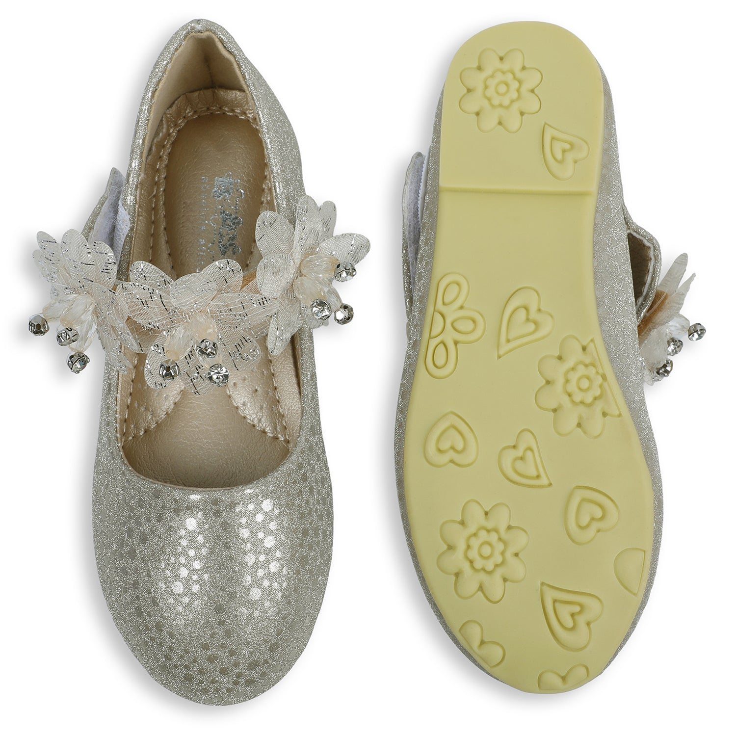 Baby Moo x Bash Kids Shiny Floral Party Mary Jane Ballerinas - Gold